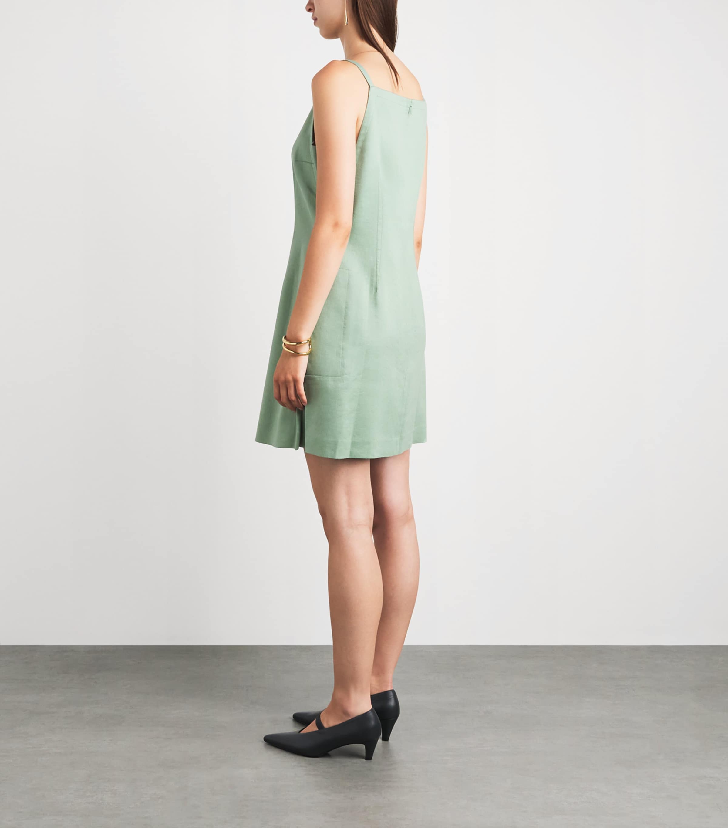 Theory Womens Linen-Blend Apron Mini Dress Delicate Green Image 4