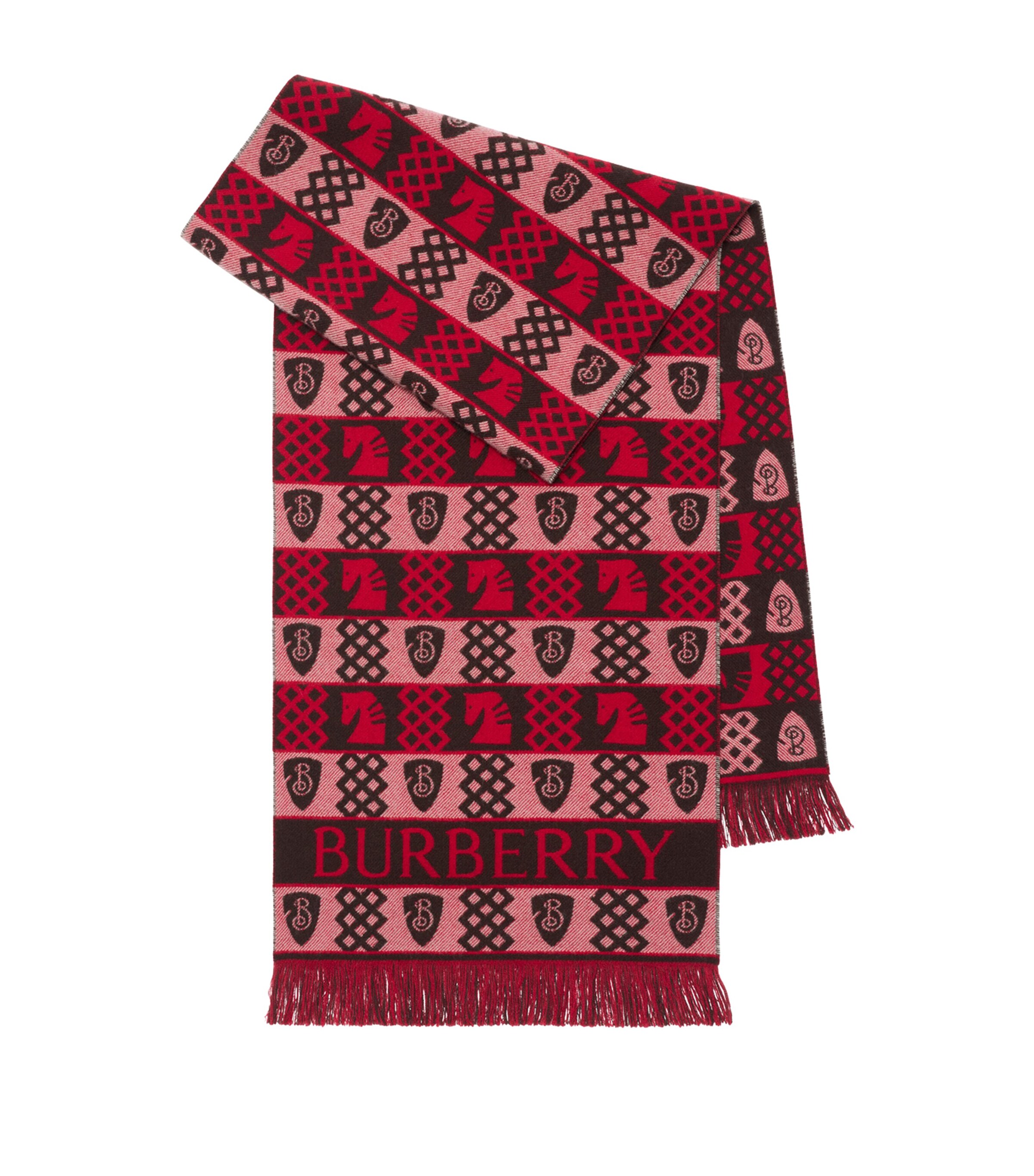 Burberry Wool Fair Isle Chess Scarf Post Red Image 1