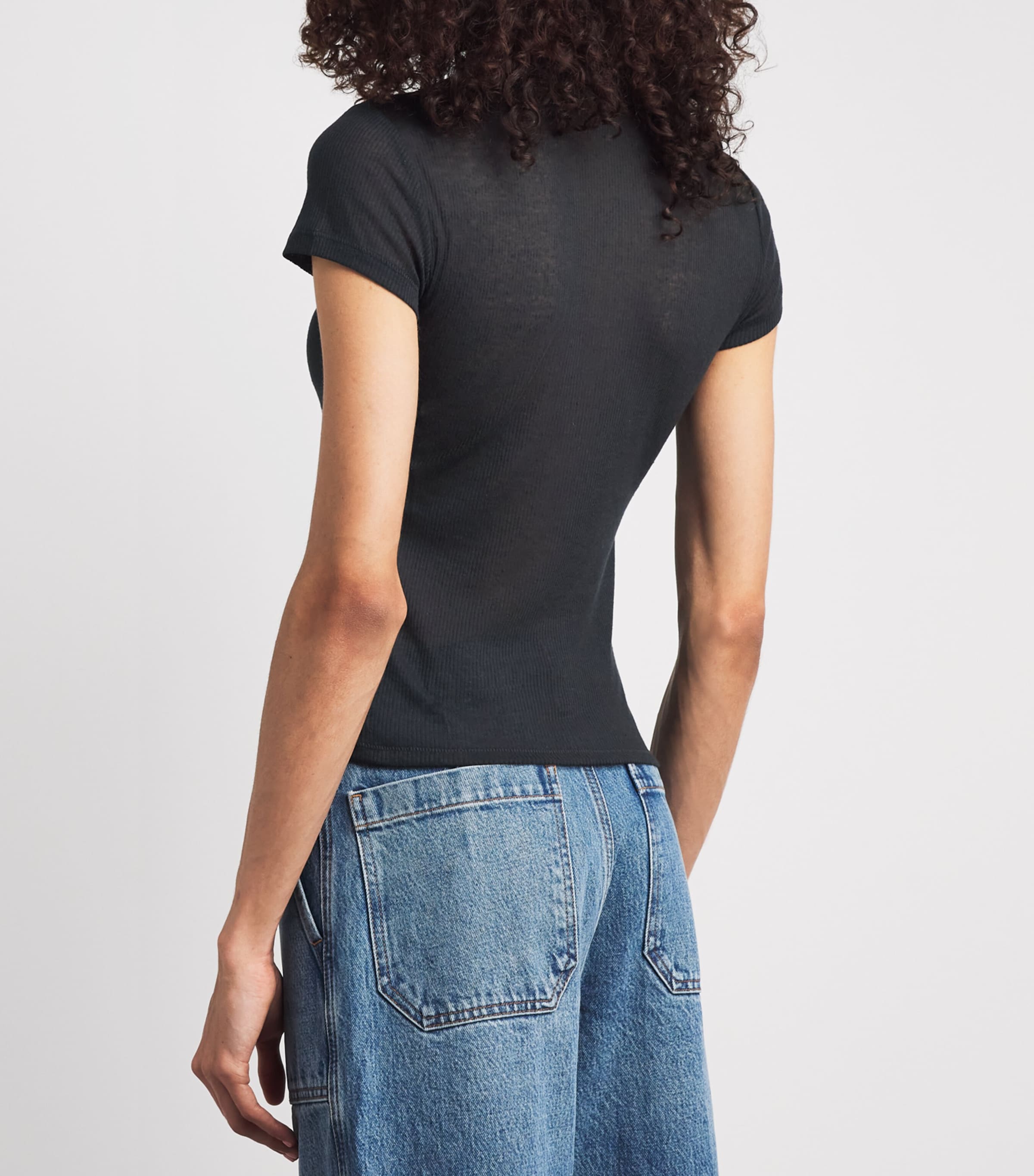 Skims Womens Semi-Sheer Ribbed T-Shirt Soot Image 5
