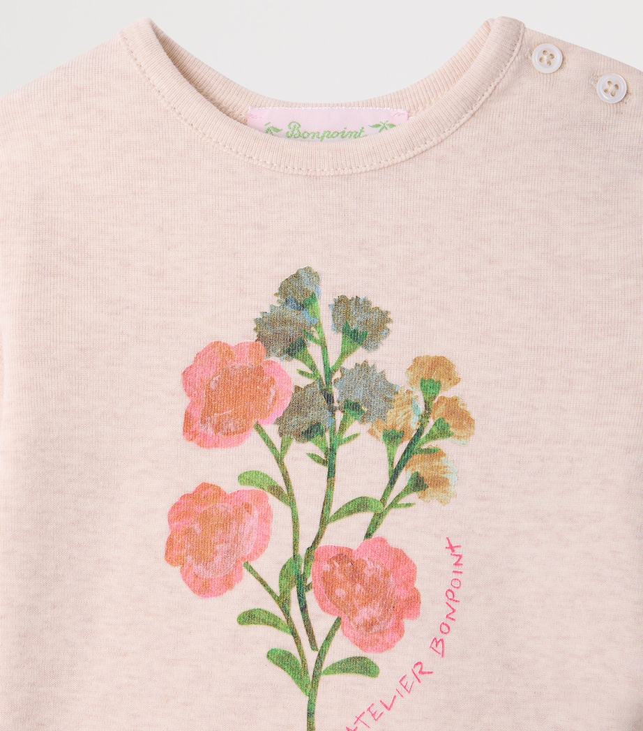 Bonpoint Organic Cotton Floral Tahsina T-Shirt (6-12 Months) Upb Beige Image 3