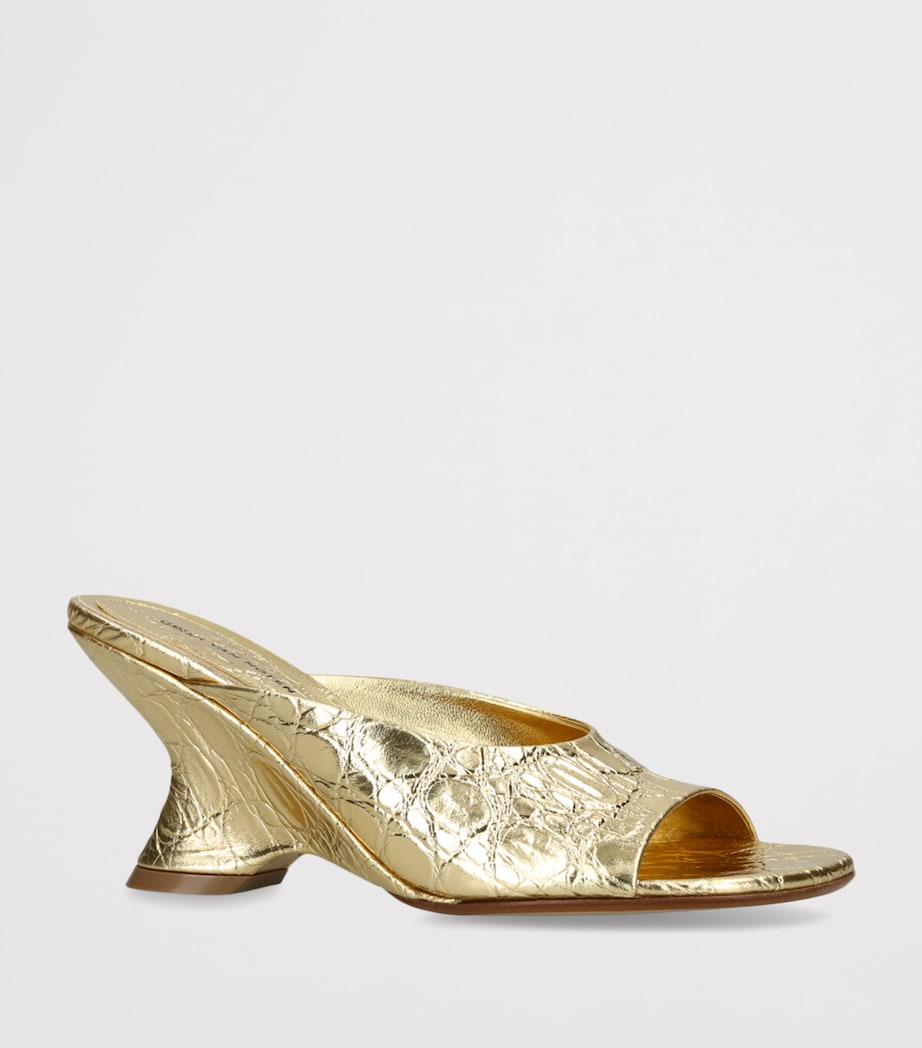 DRIES VAN NOTEN Embossed Metallic Leather Mules 75 Gold Image 3