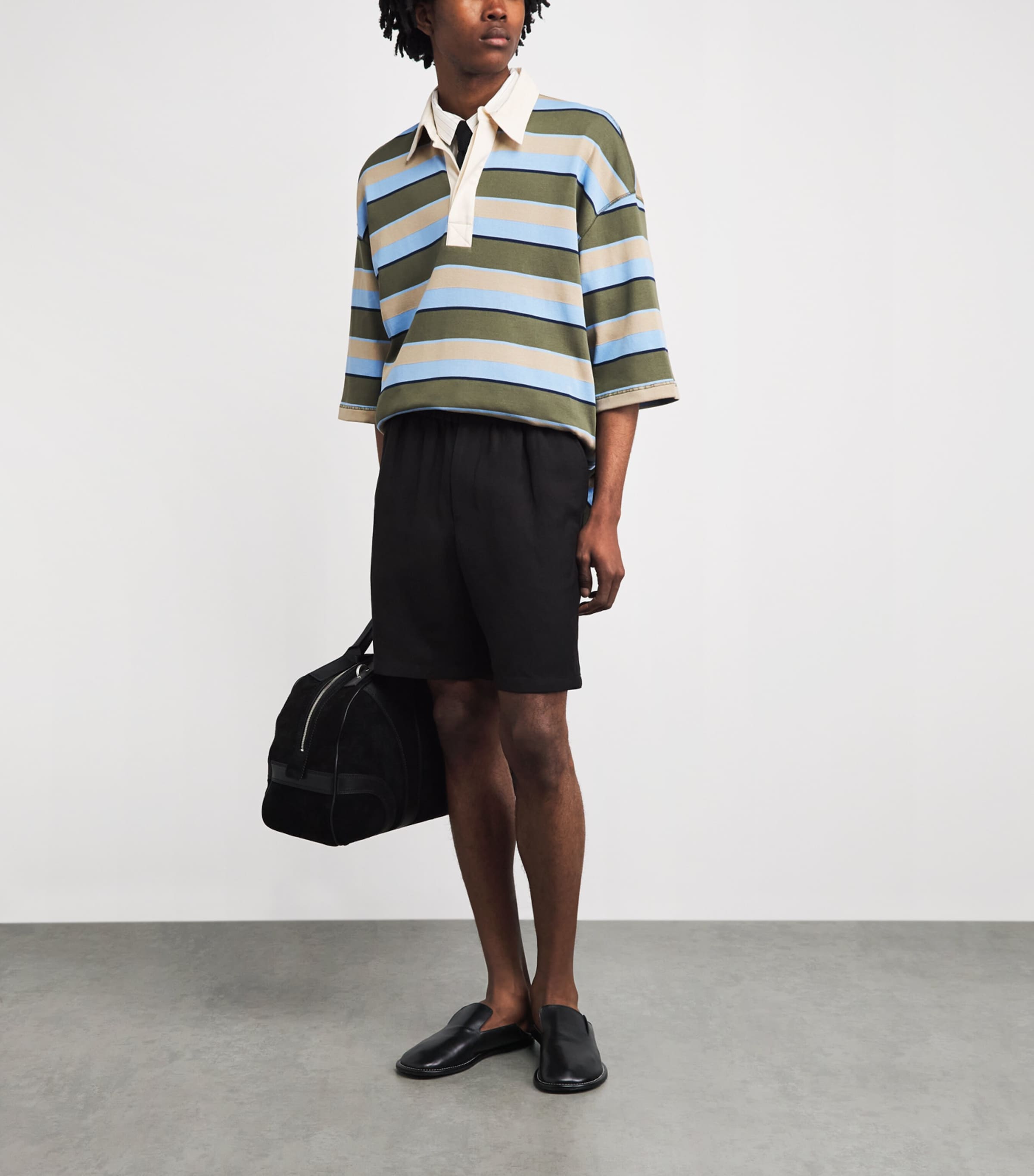 AMI Paris Mens Cotton Oversized Stripe Polo Shirt Kaki/tpe/encre Image 2