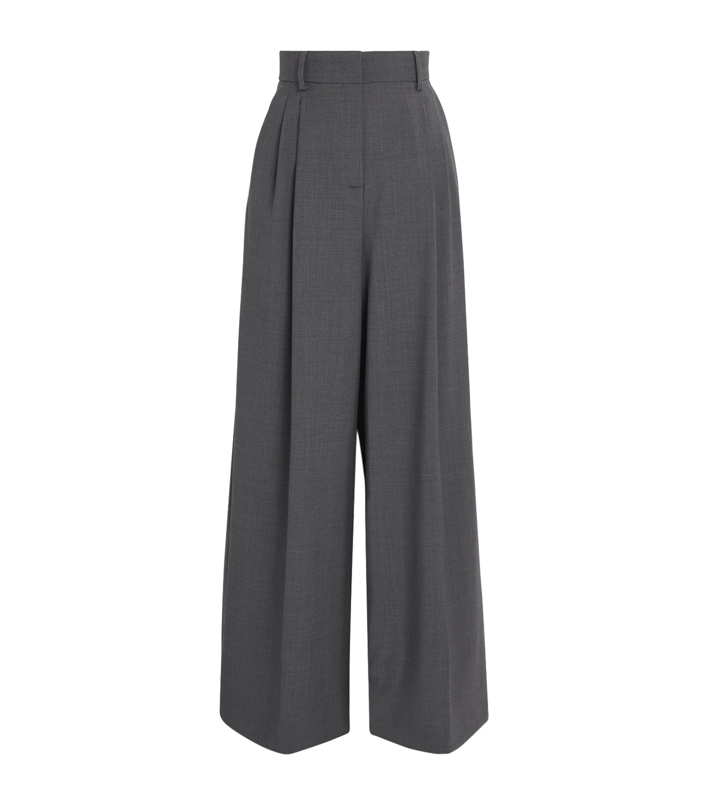 Weekend Max Mara Virgin Wool Wide-leg Tailored Trousers In Gray