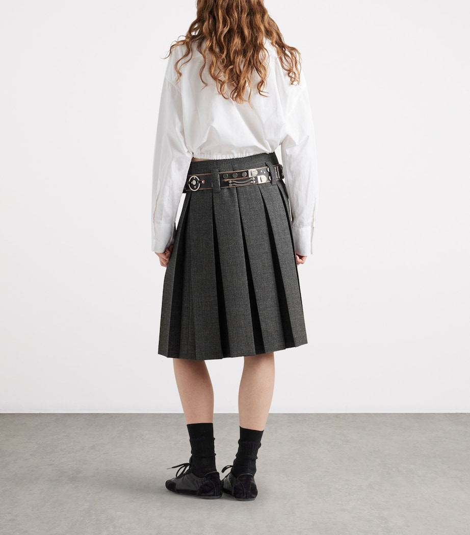 Prada Womens Wool Belted Midi Skirt Image 5