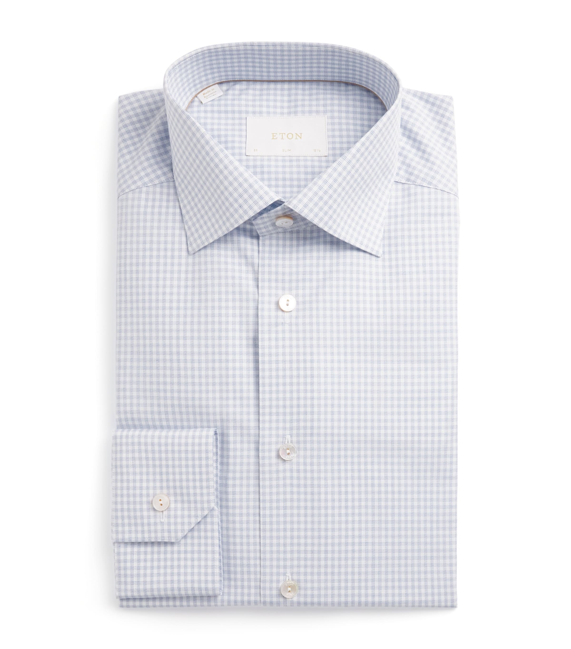 Eton Mens Supima Cotton Check Slim Fit Shirt Light Blue Image 1
