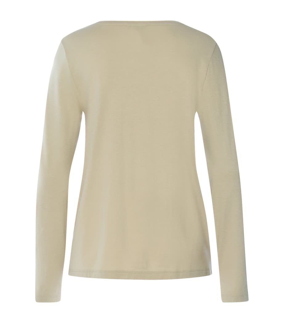 Hanro Womens Stretch-Cotton Long-Sleeve Sleep & Lounge T-Shirt Olive Stem Image 5