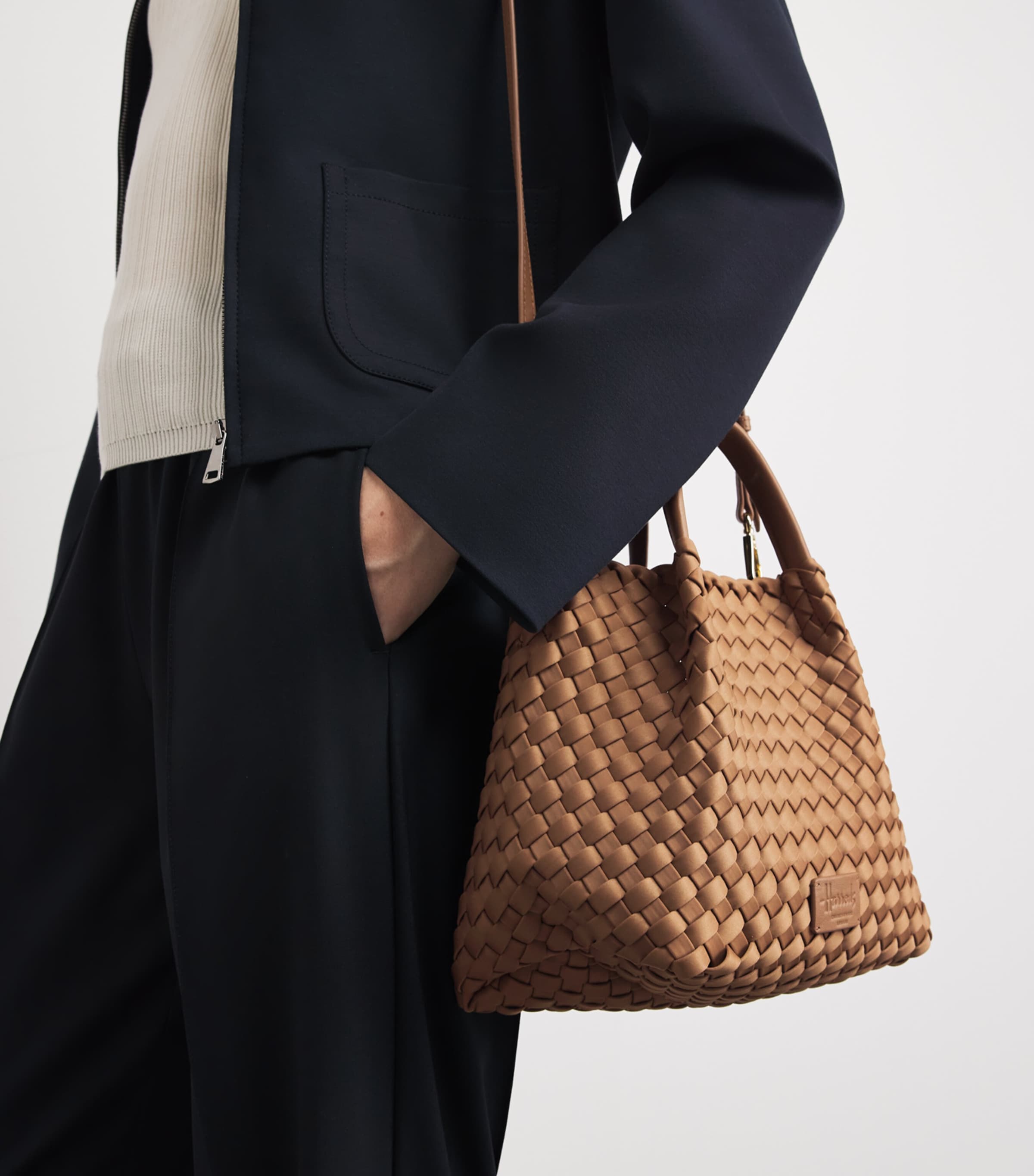 Harrods Mini Neoprene Woven Tote Bag Brown Image 2