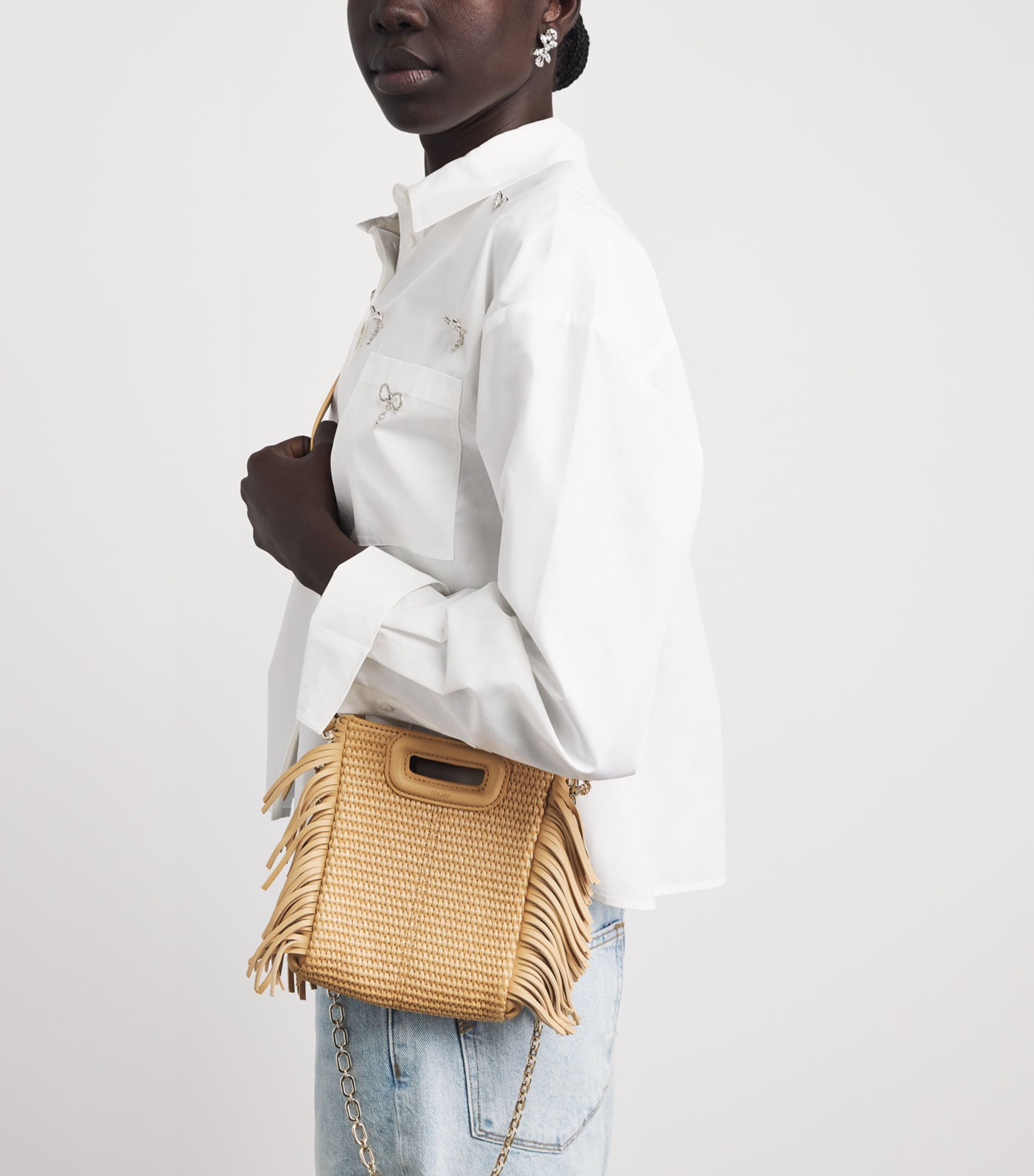 Maje Mini Raffia-Effect M Top-Handle Bag Beige Image 2