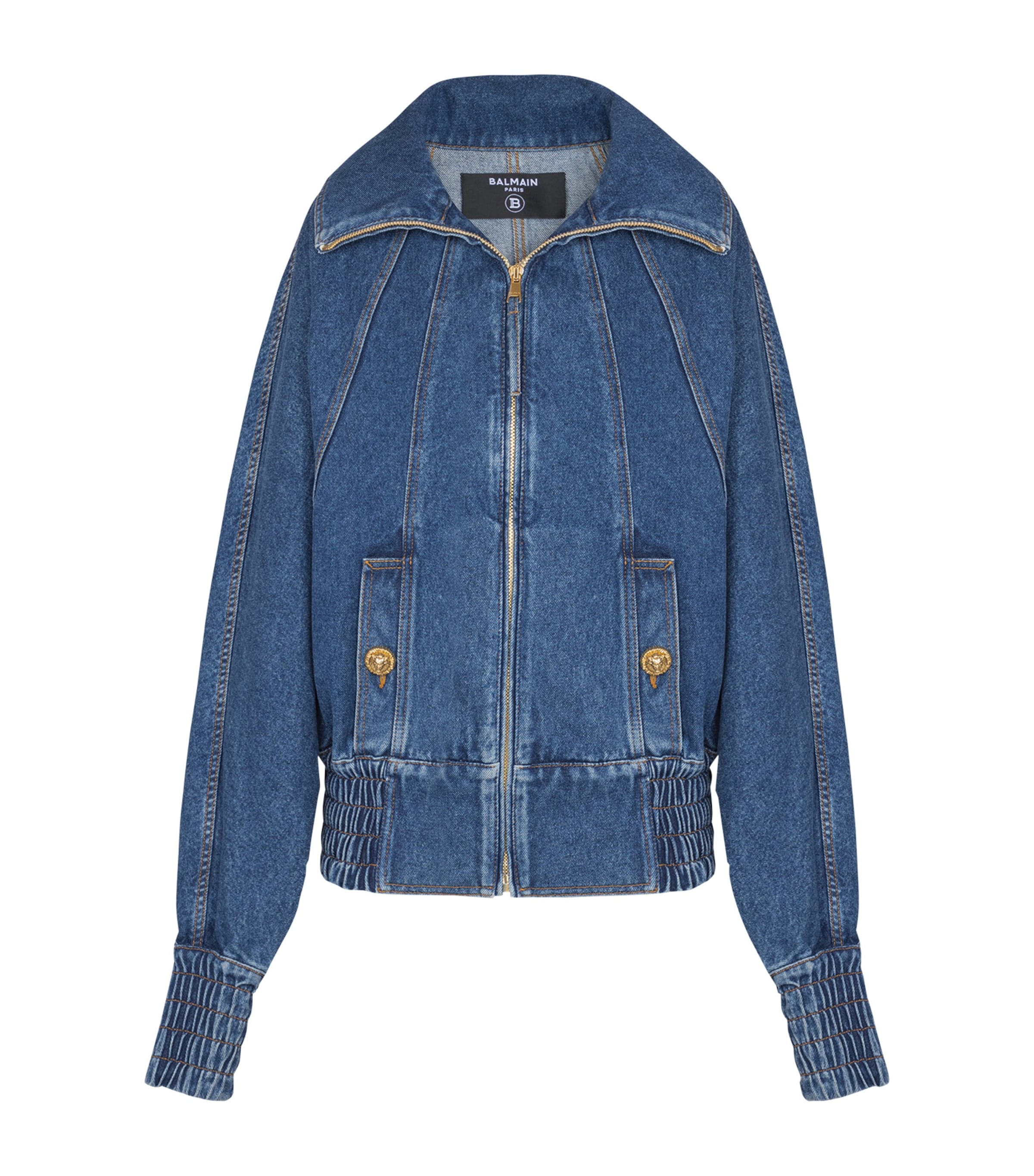 Balmain Long-sleeved Denim Jacket In Blue
