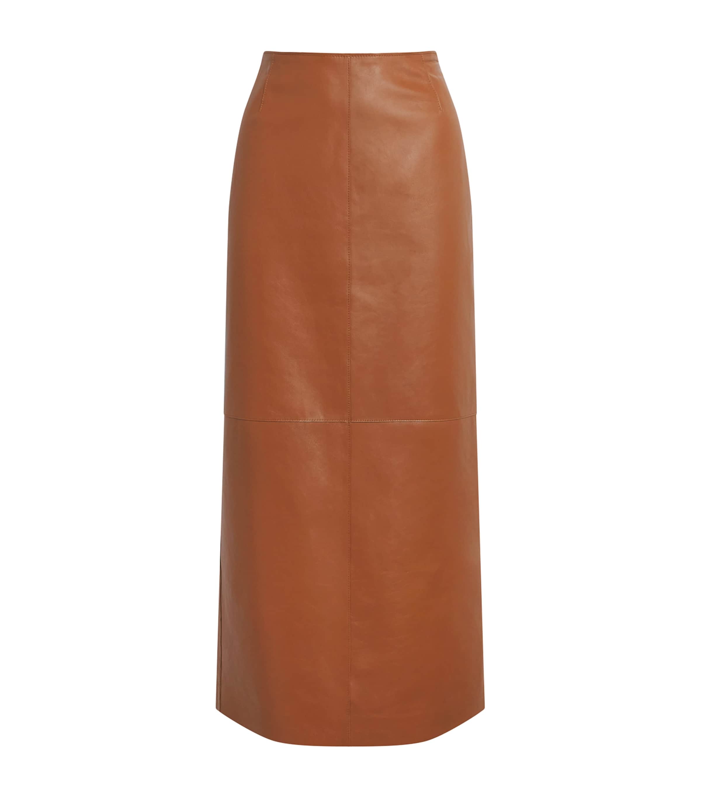 Lafayette 148 Womens Lambskin Midi Skirt Copper Image 1