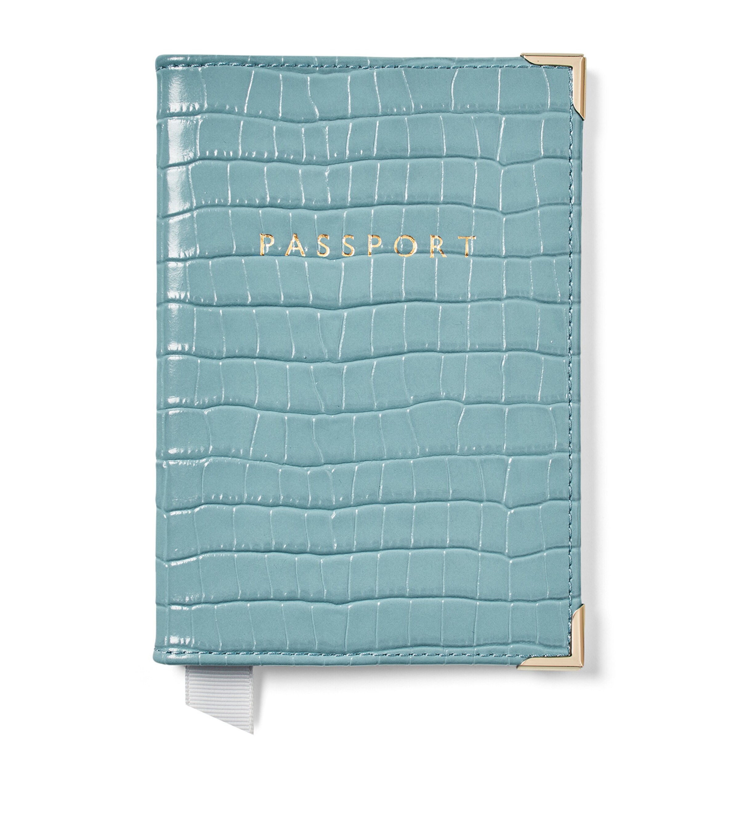 Aspinal Of London Cornflower Branded Croc-effect Leather Passport Cover In Blue