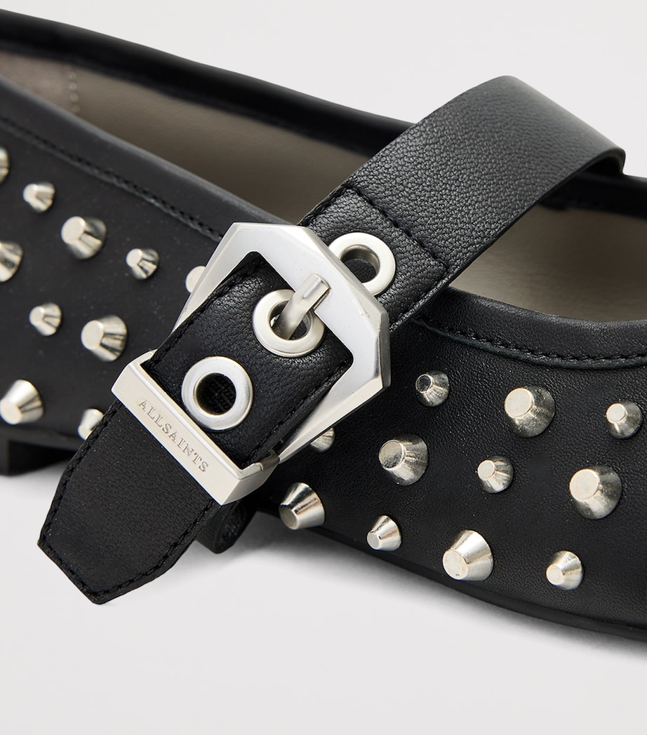 AllSaints Leather Holly Stud Ballet Flats Black Image 6