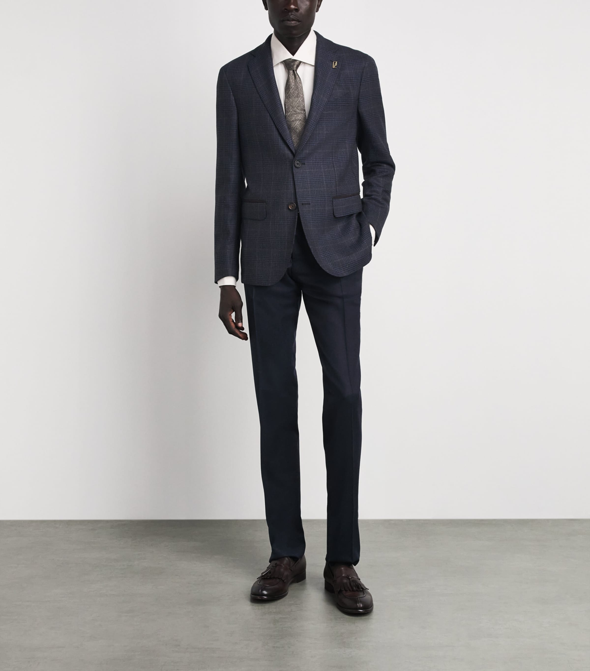 Pal Zileri Mens Wool Check Blazer Blue Image 2