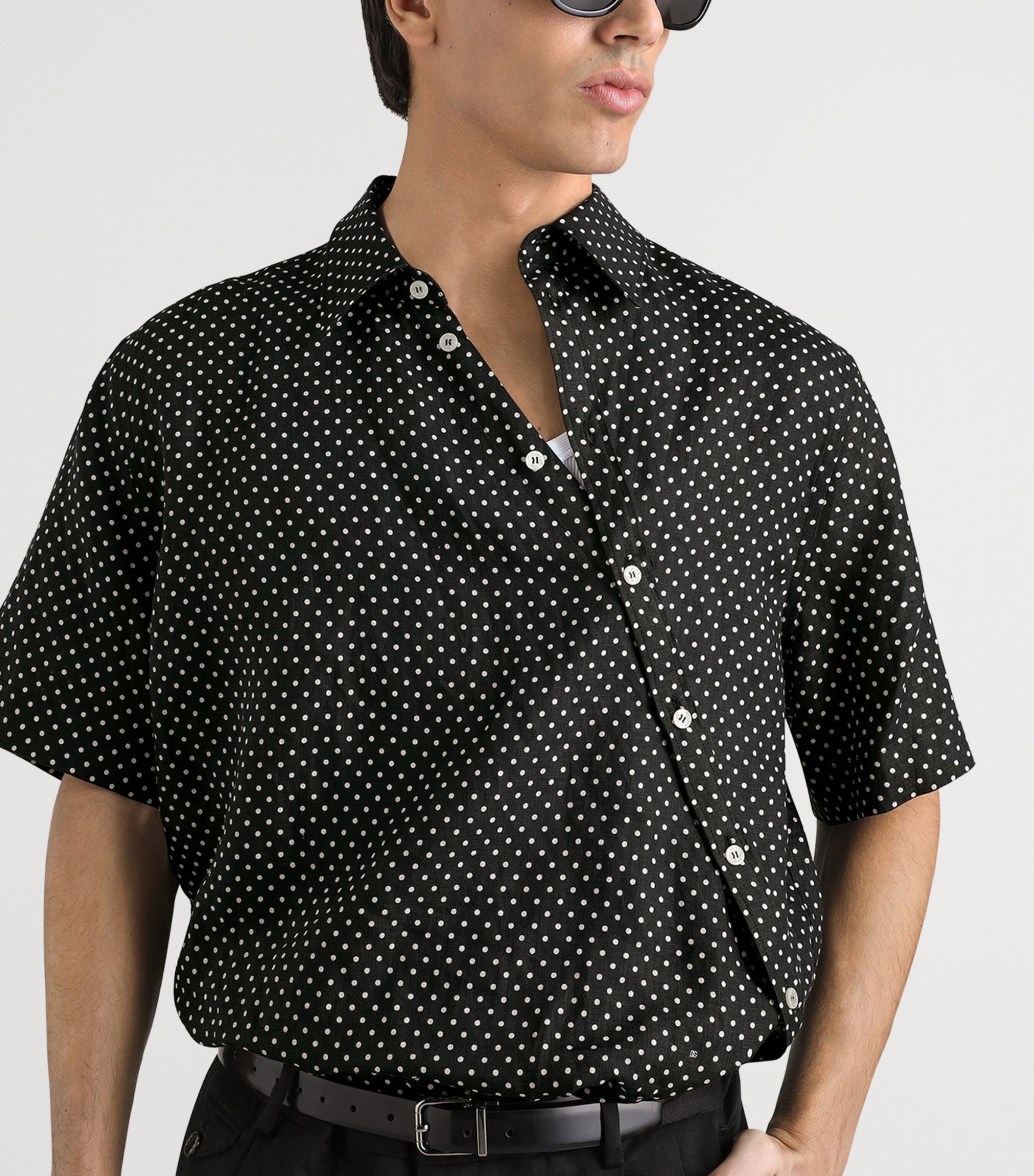 Dolce&Gabbana Mens Linen Polka Dot Asymmetric Shirt Pois Piccolo F Image 4