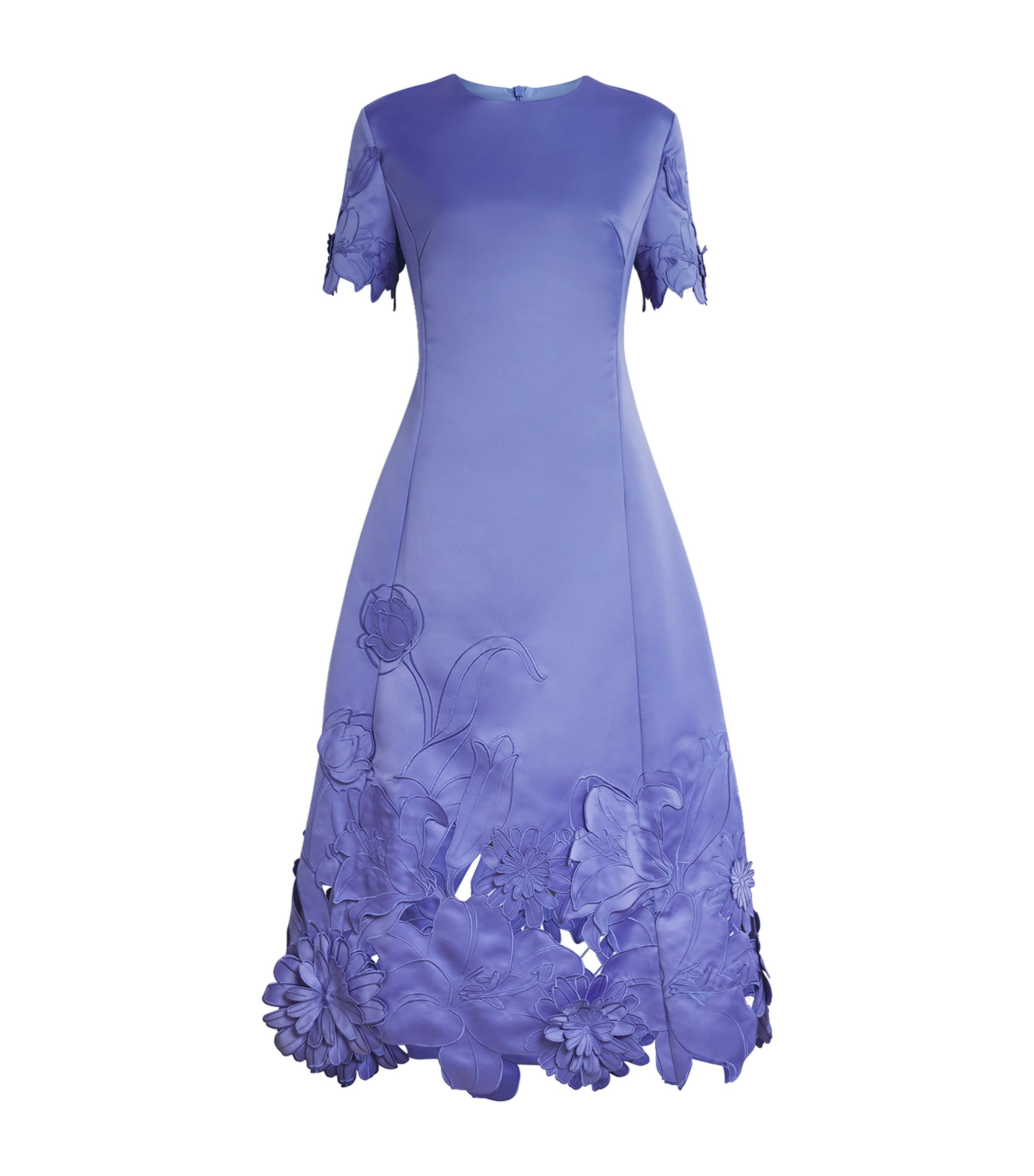 Leo Lin Caroline Floral-appliqué Satin Midi Dress In Blue