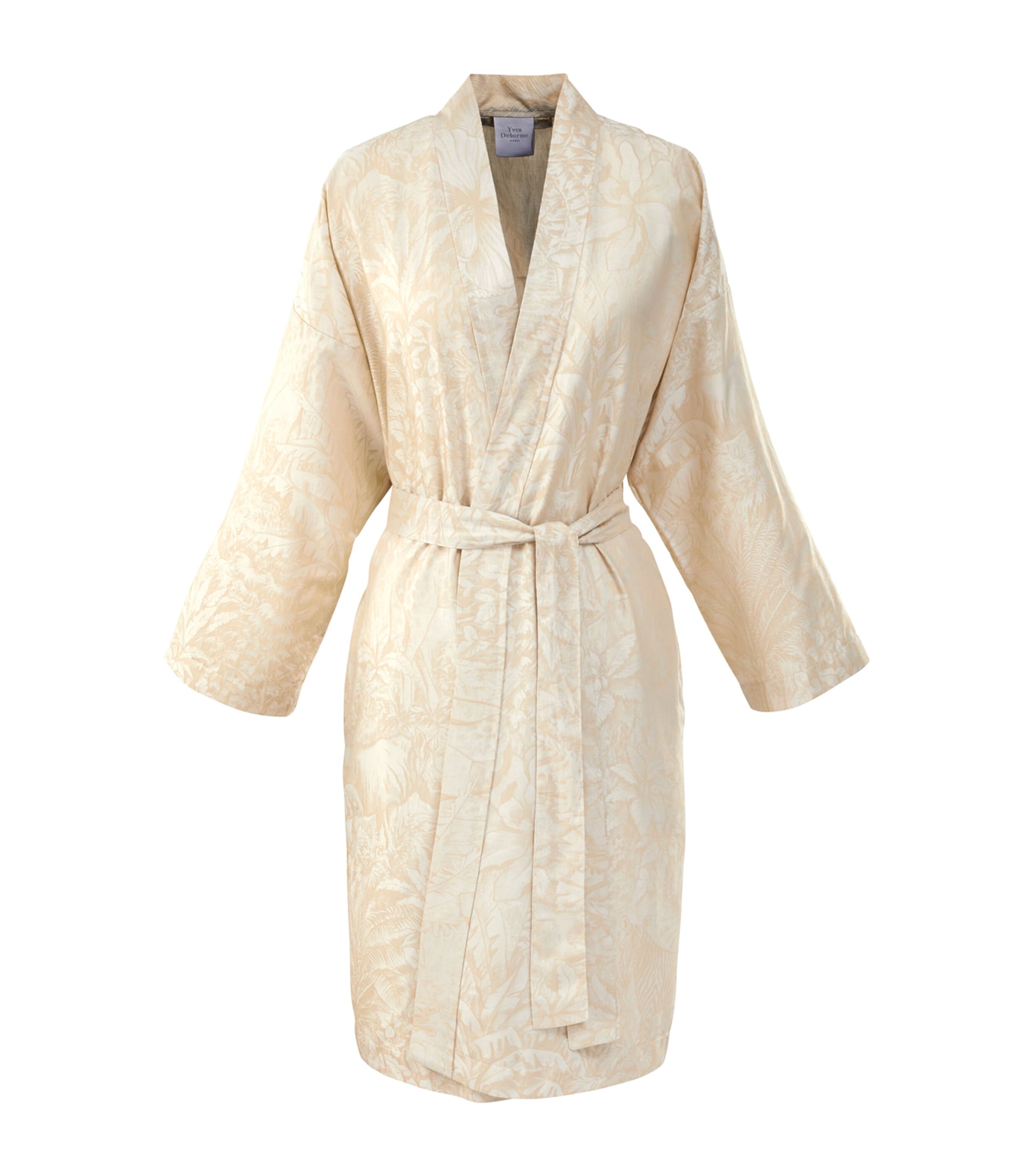 Yves Delorme Cotton Sateen Faune Bathrobe In Beige