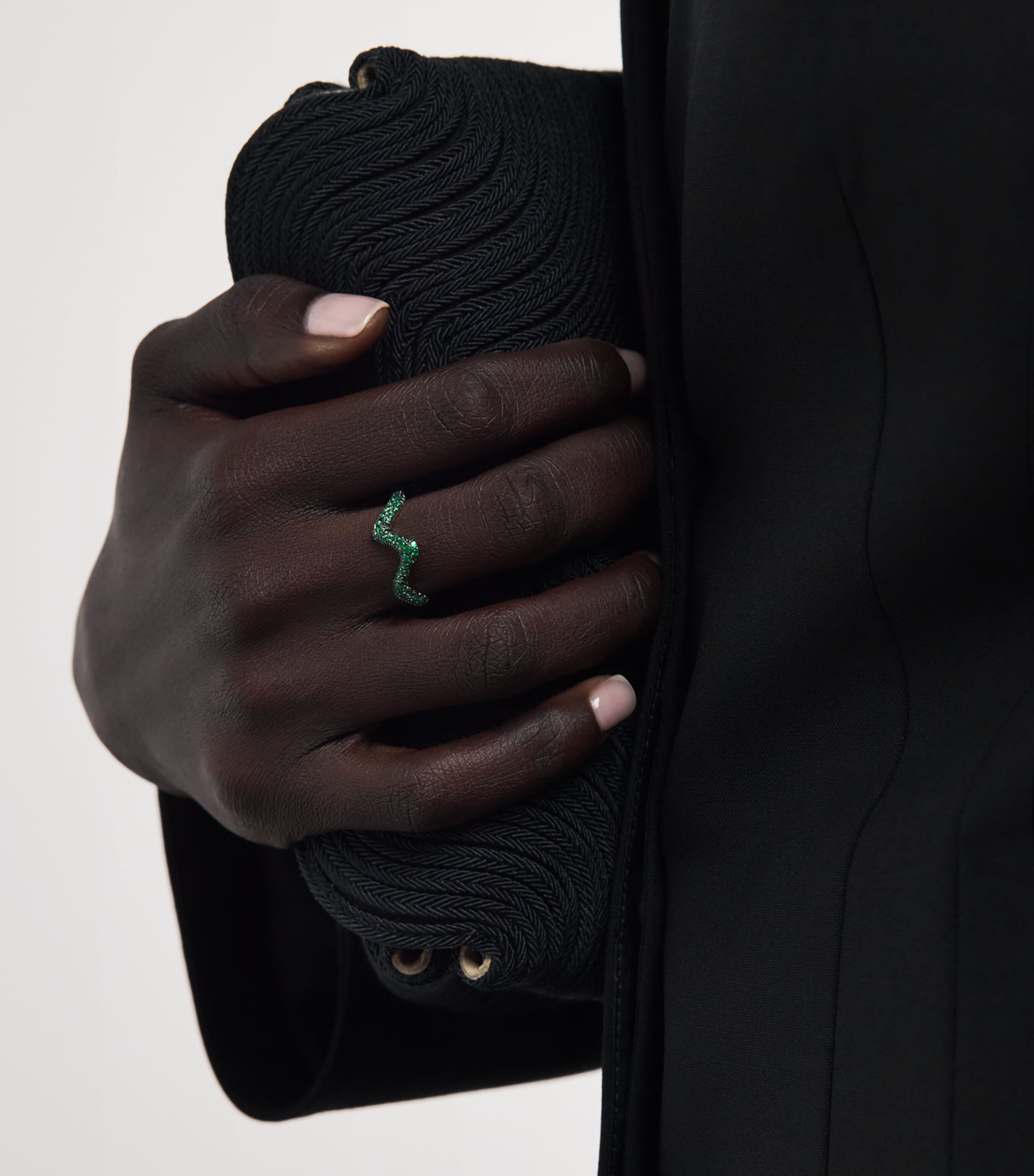 SHAY White Gold and Emerald Wave Ring White Gold Image 2
