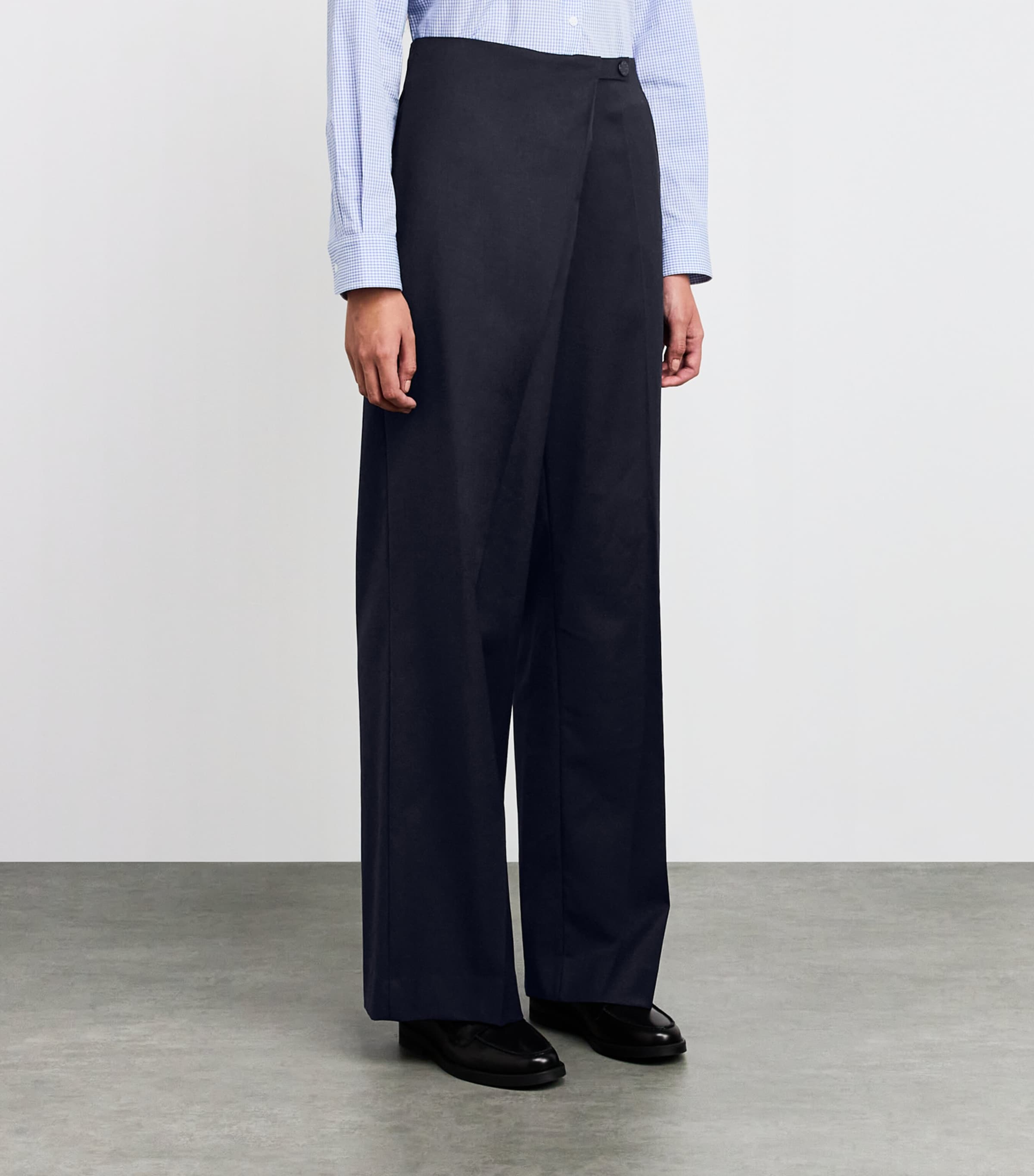 Asymmetric Wide-Leg Tailored Trousers NAVY BLUE Image 3