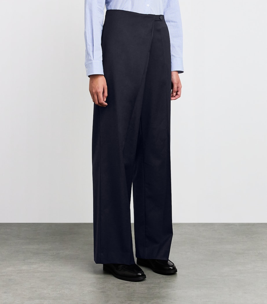 Asymmetric Wide-Leg Tailored Trousers NAVY BLUE Image 3