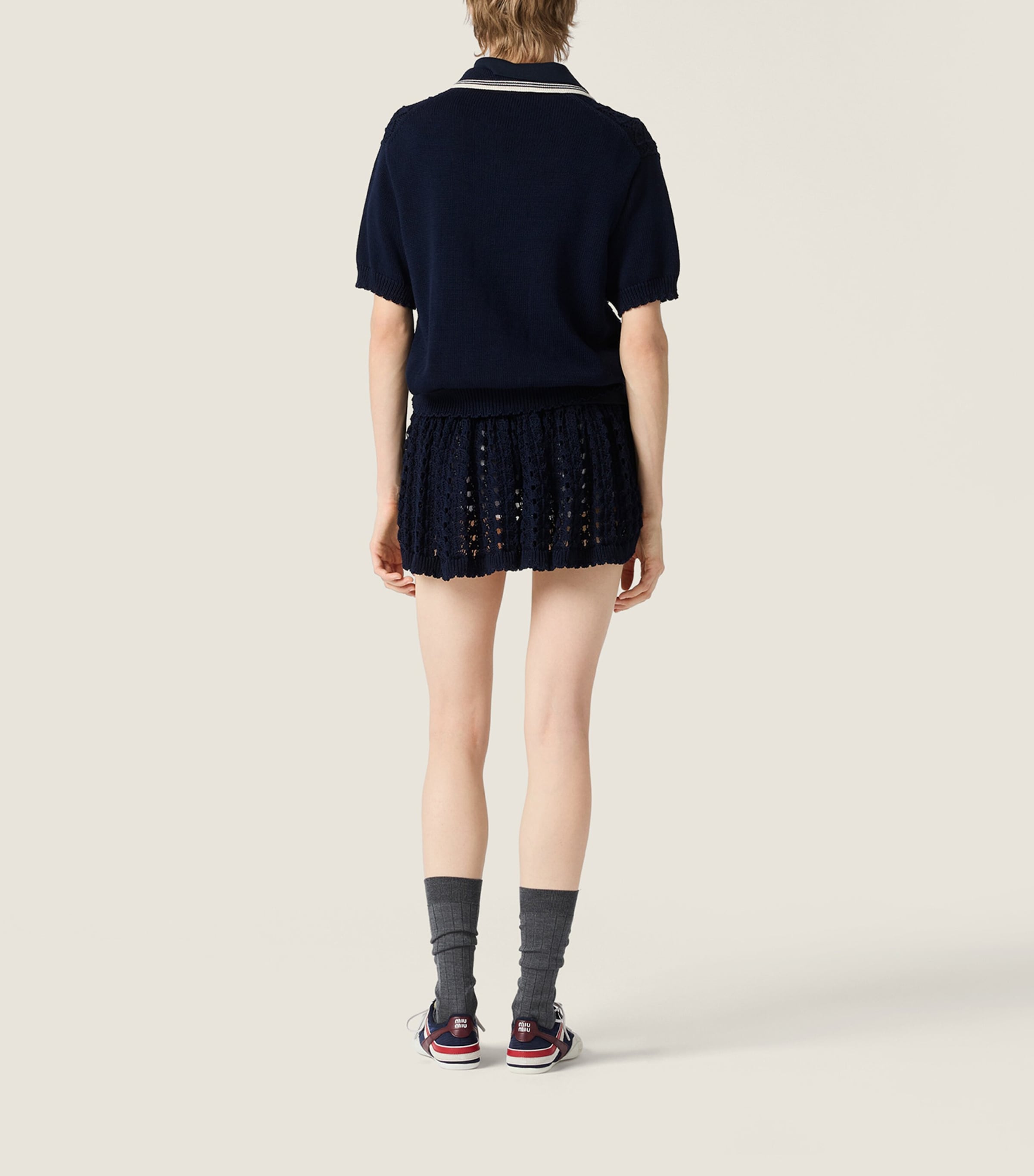 Miu Miu Womens Cotton Crochet Mini Skirt Blue Image 3