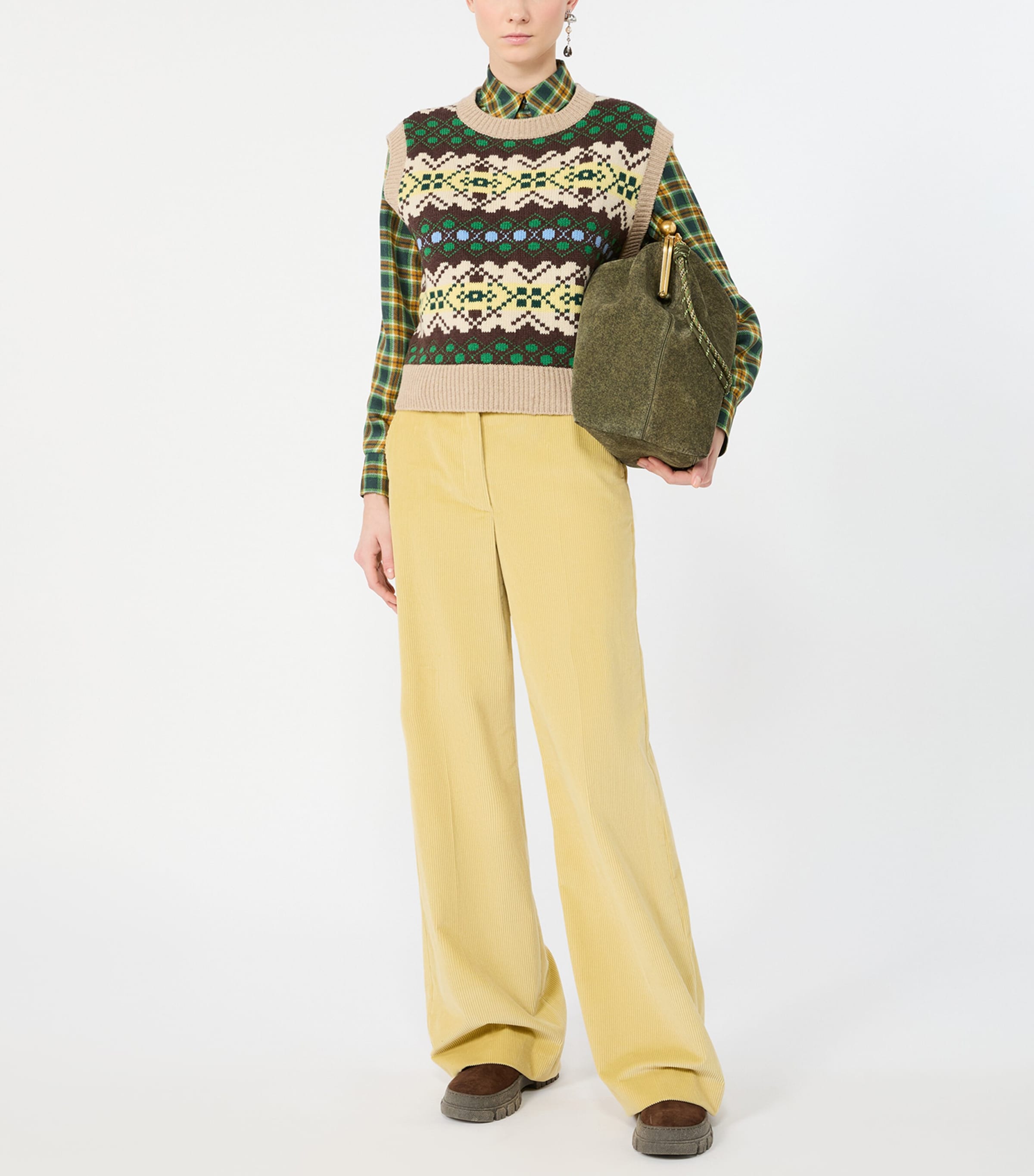 Weekend Max Mara Silk Check Shirt In Green