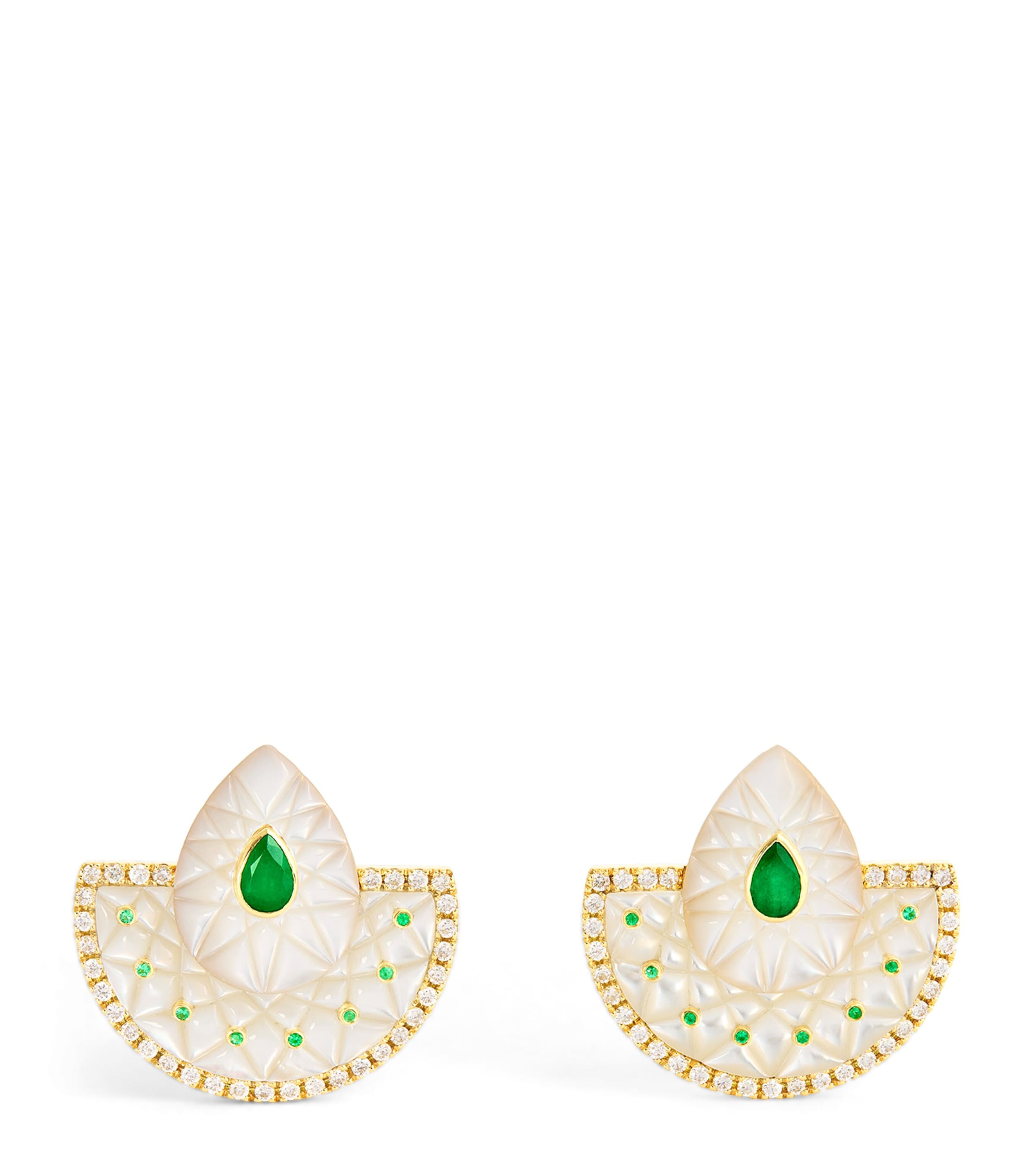 L'ATELIER NAWBAR Yellow Gold, Diamond and Emerald Bond Street Fan Earrings Yellow Gold Image 1