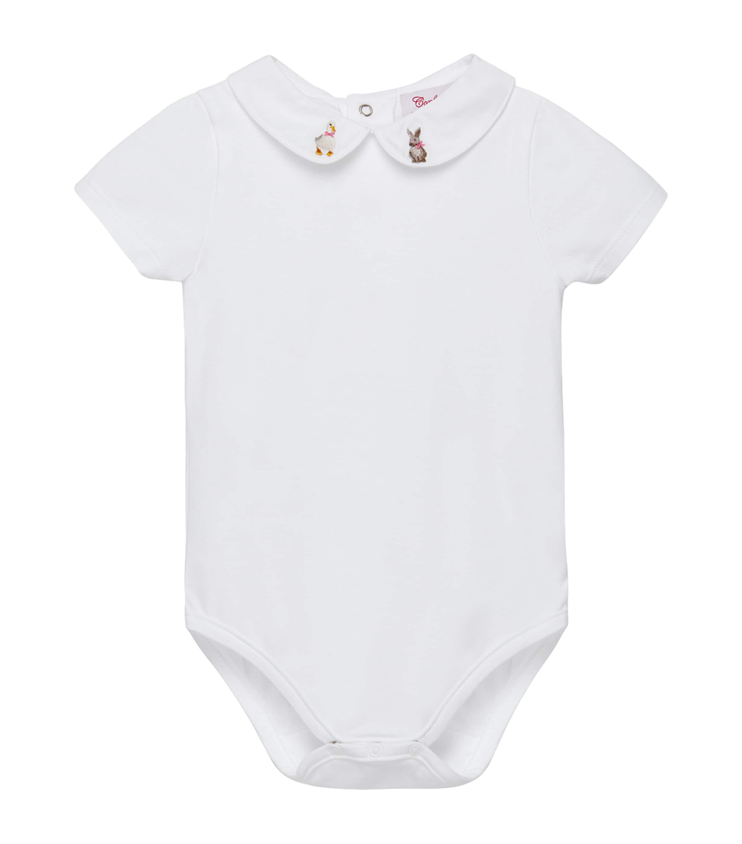 TROTTERS EMBROIDERED DUCK AND BUNNY BODYSUIT