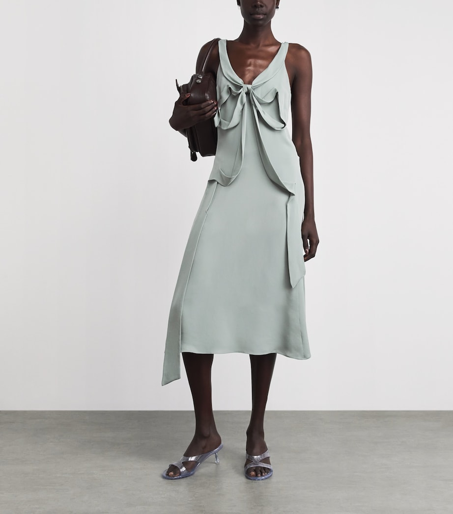 Acne Studios Womens Silk Bow-Appliqué Midi Dress Sage Green Image 2