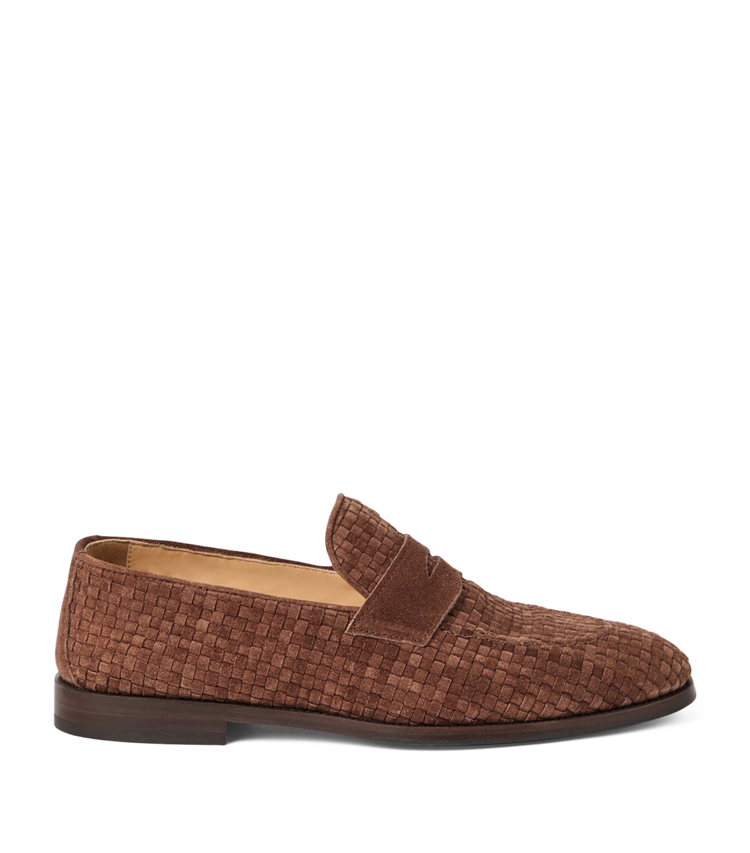 Brunello Cucinelli Suede Loafer With Interwined Motif In Brown