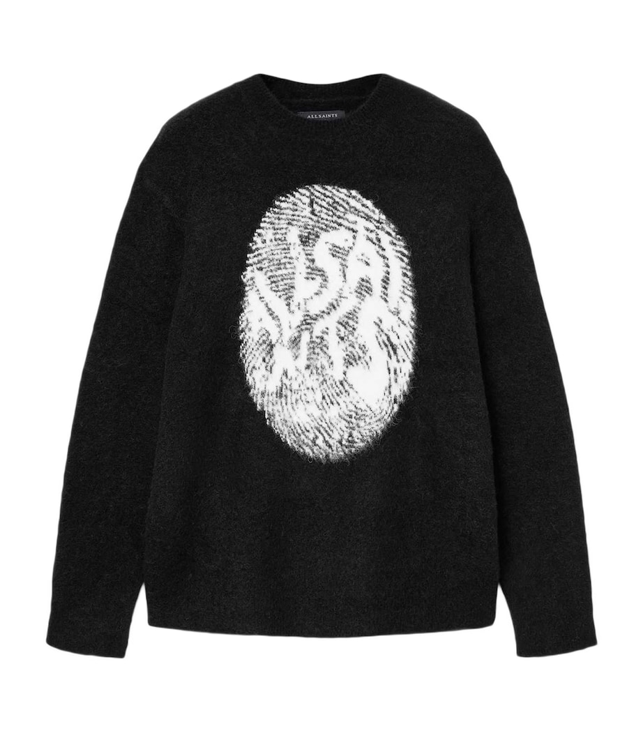 AllSaints Mens Oversized Ridges Sweater Black/ecru White Image 1