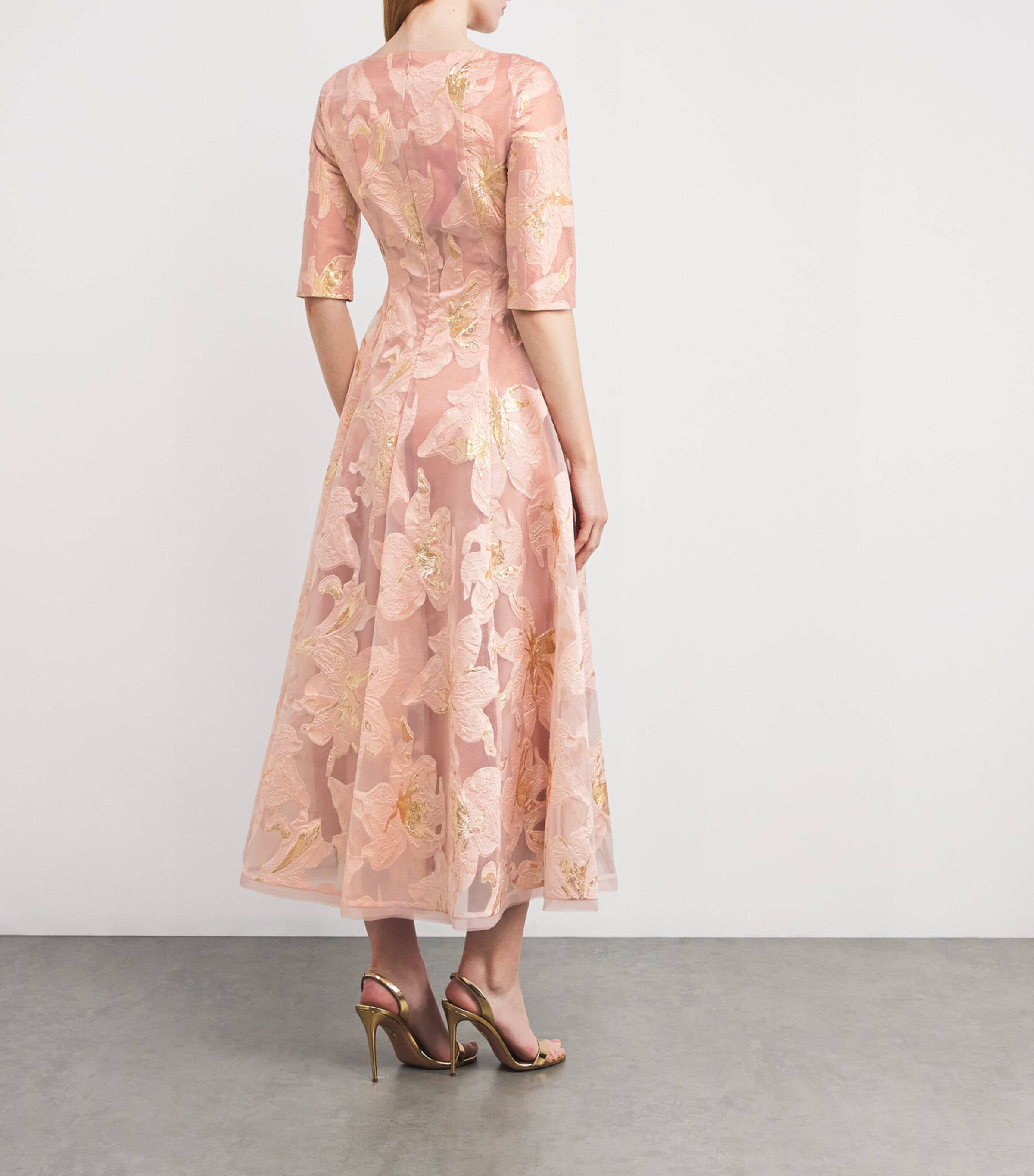 Talbot Runhof Womens Embroidered Floral Midi Dress Marble Image 3
