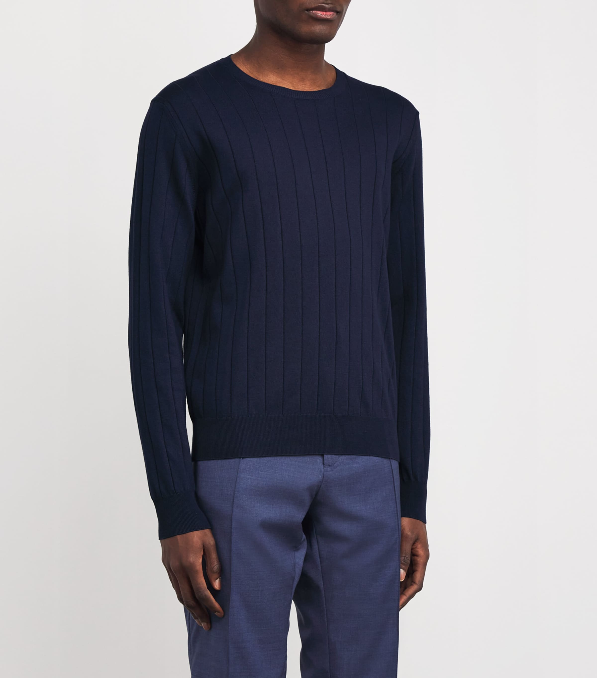 Pima Cotton Crew-Neck Jumper 1 NAVY BLUE Image 3