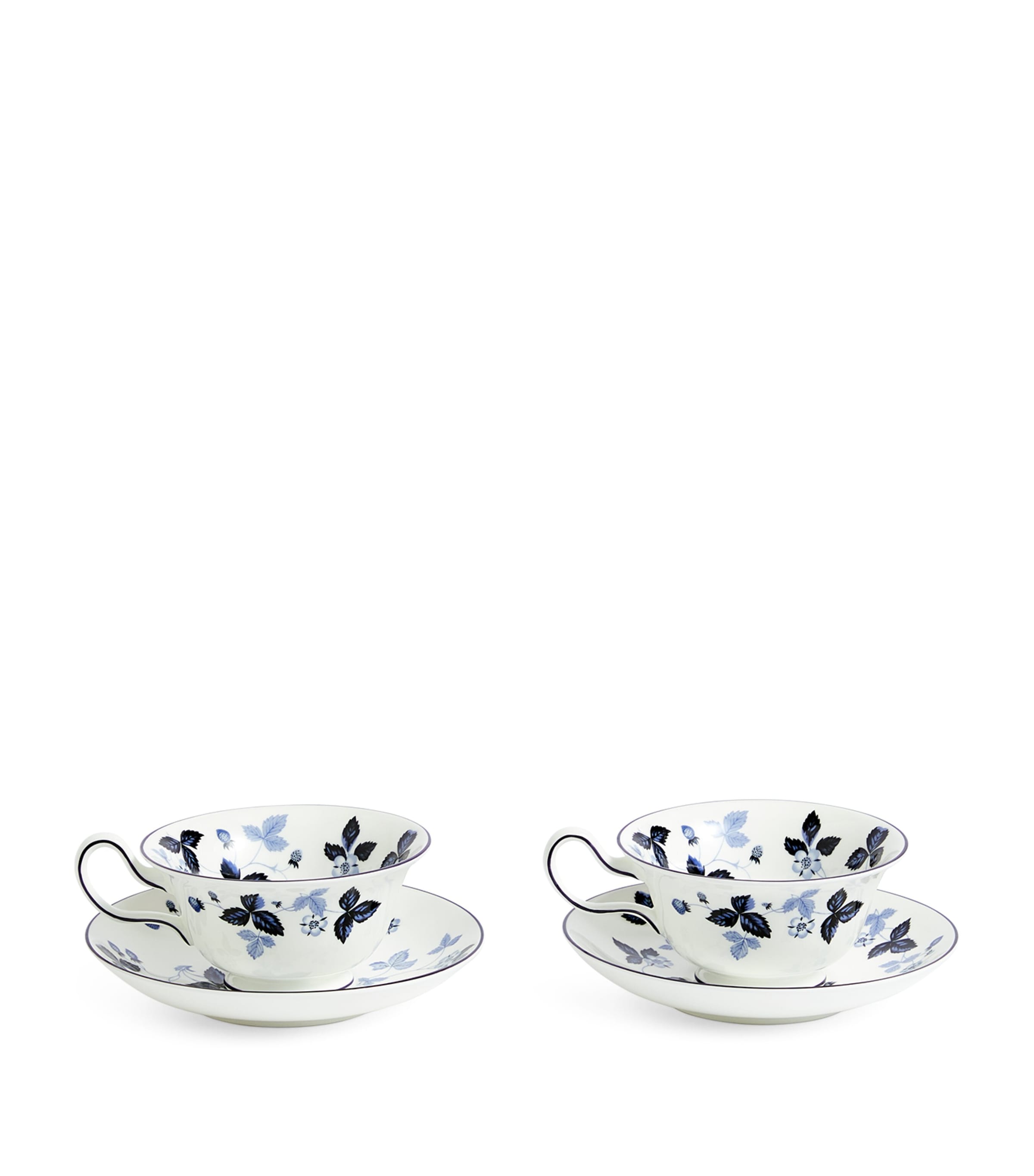 Set of 2 Wild Strawberry Inky Blue Teacups and Saucers MULTI Image 2