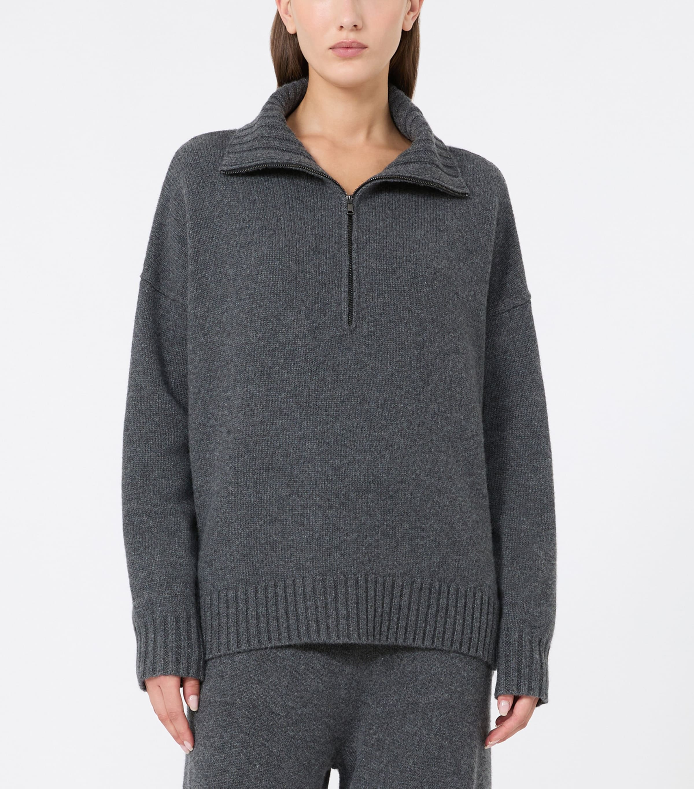 Max Mara Womens Cashmere Quarter-Zip Sweater Dark Grey Image 3