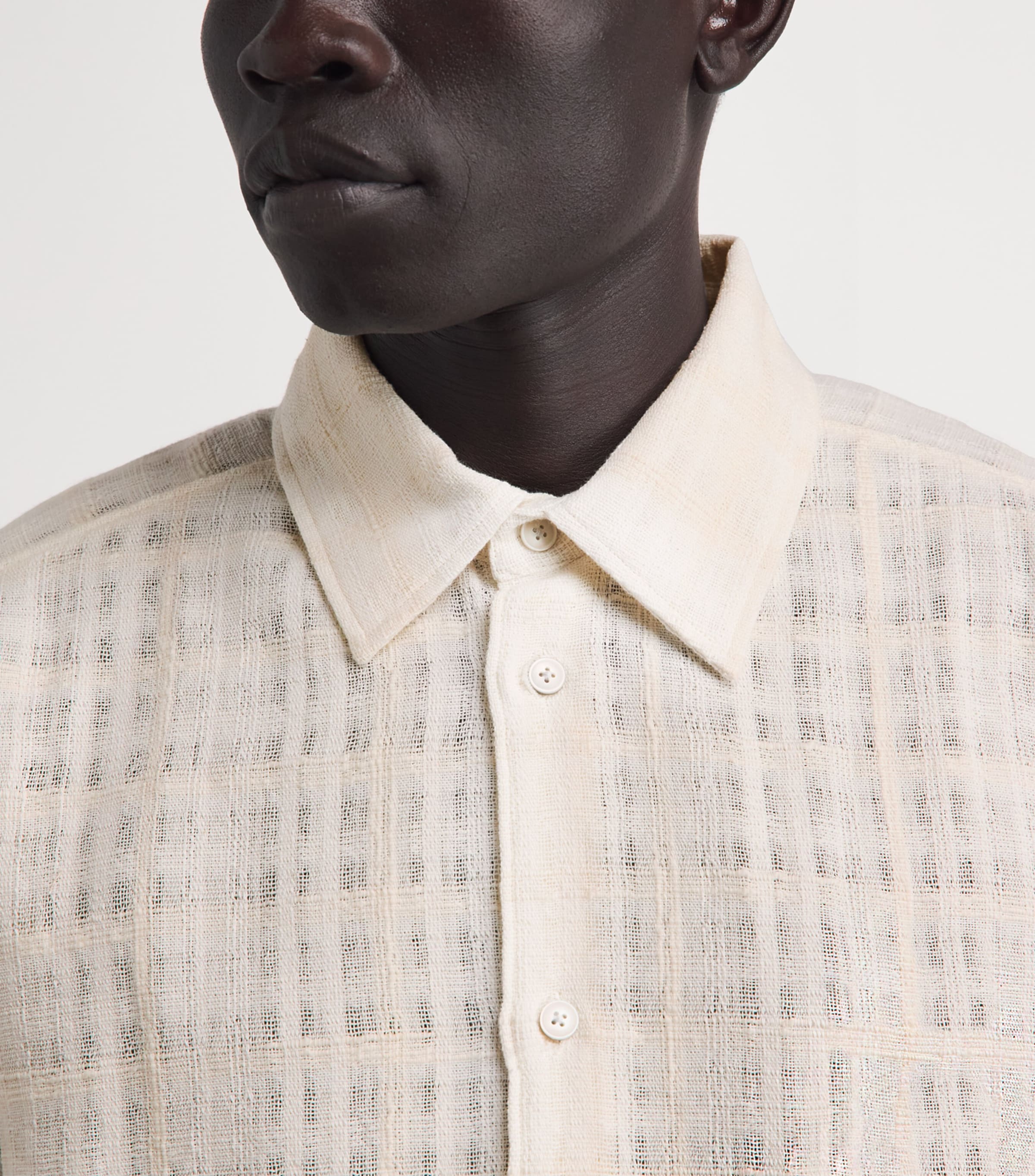 Won Hundred Mens Cotton-Blend Check Short-Sleeve Shirt Cannoli Cream Image 3