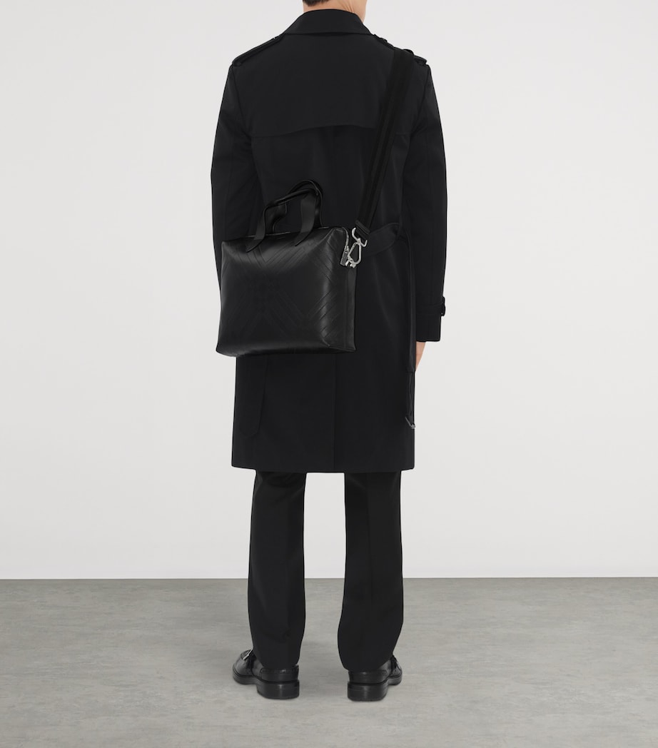 Leather Check-Embossed Briefcase BLACK Image 3