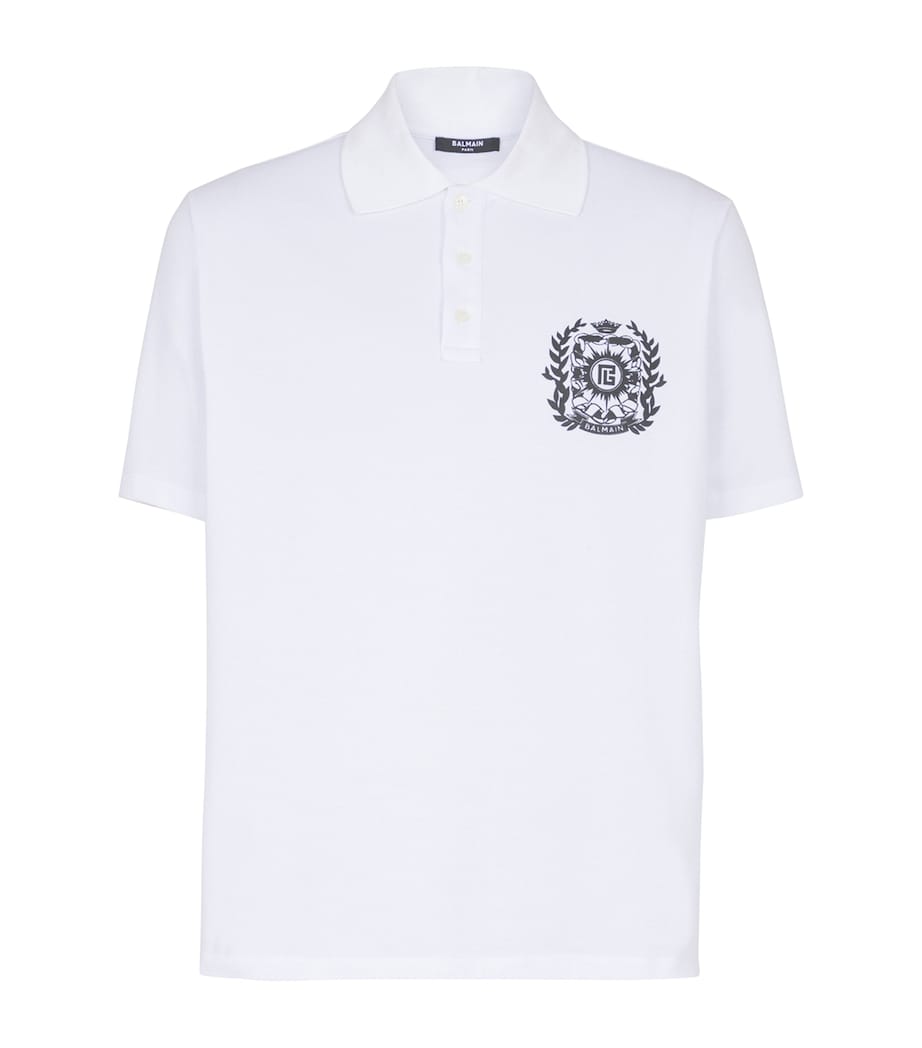 Cotton Crest Print Polo Shirt GAB BLANC/NOIR Image 1