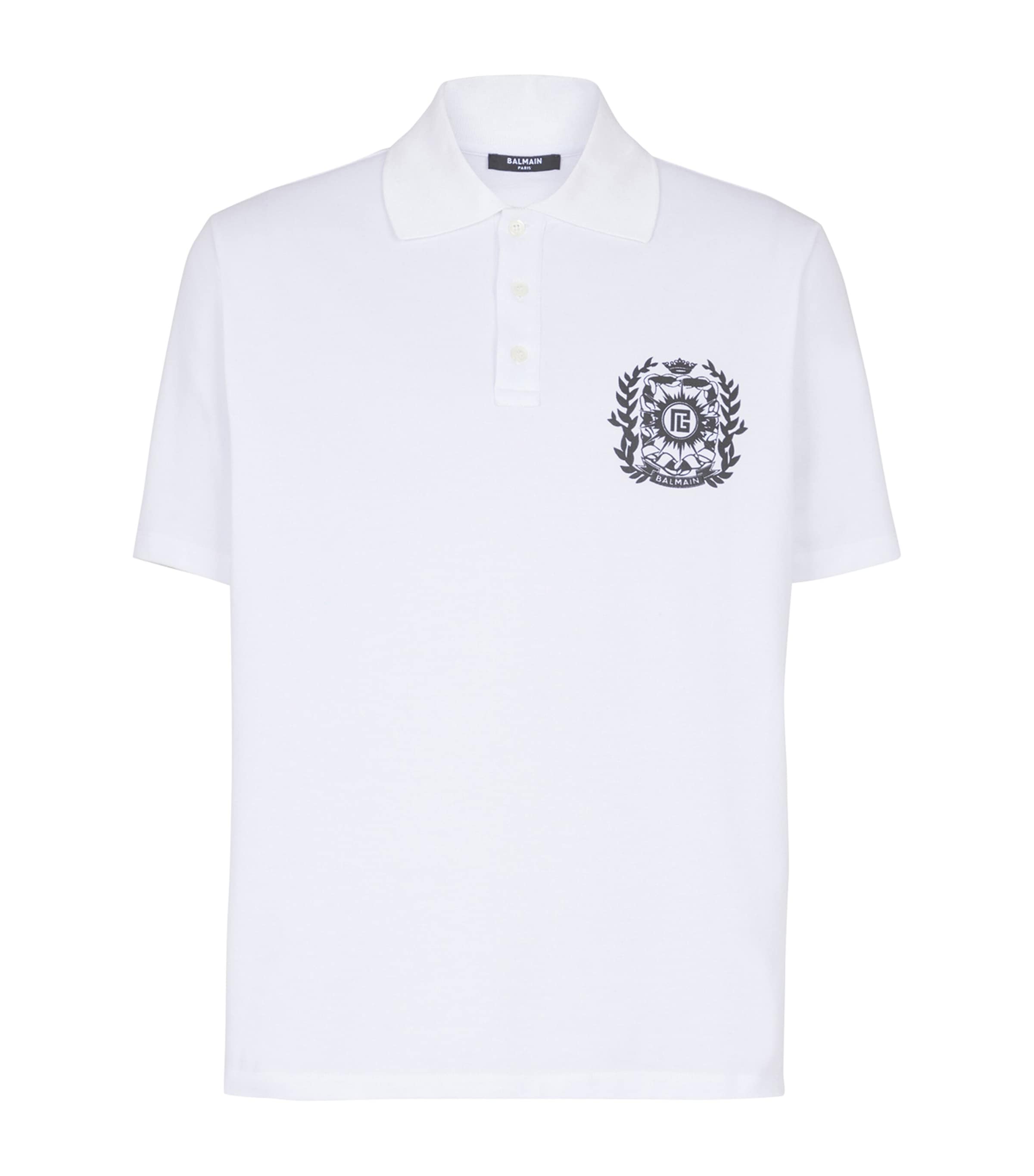 Balmain Cotton Crest Print Polo Shirt | Men Clothing | Polo Shirts | Designers | Balmain