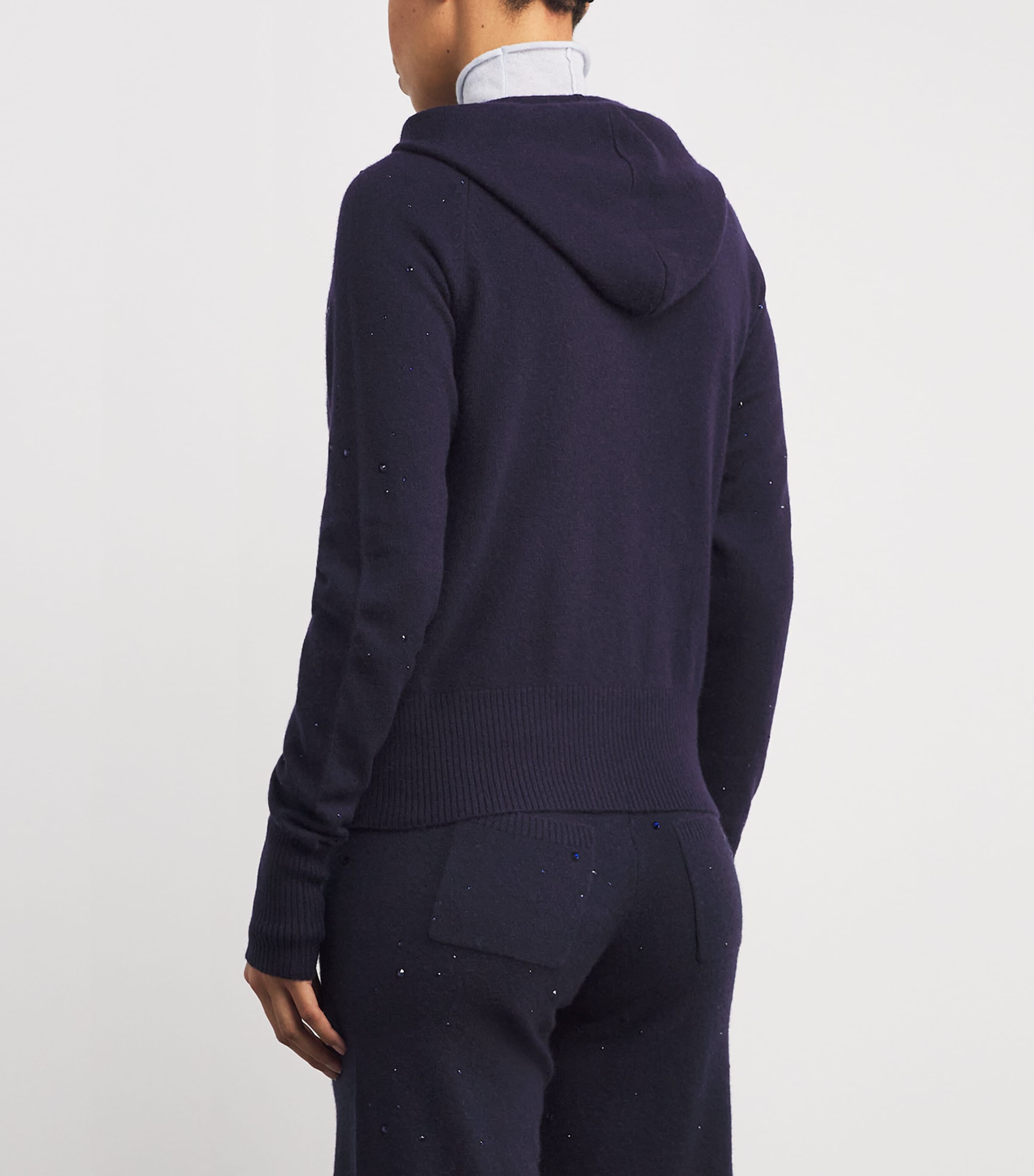 William Sharp Womens Cashmere Crystal-Embellished Hoodie Midnight/dark I Image 4