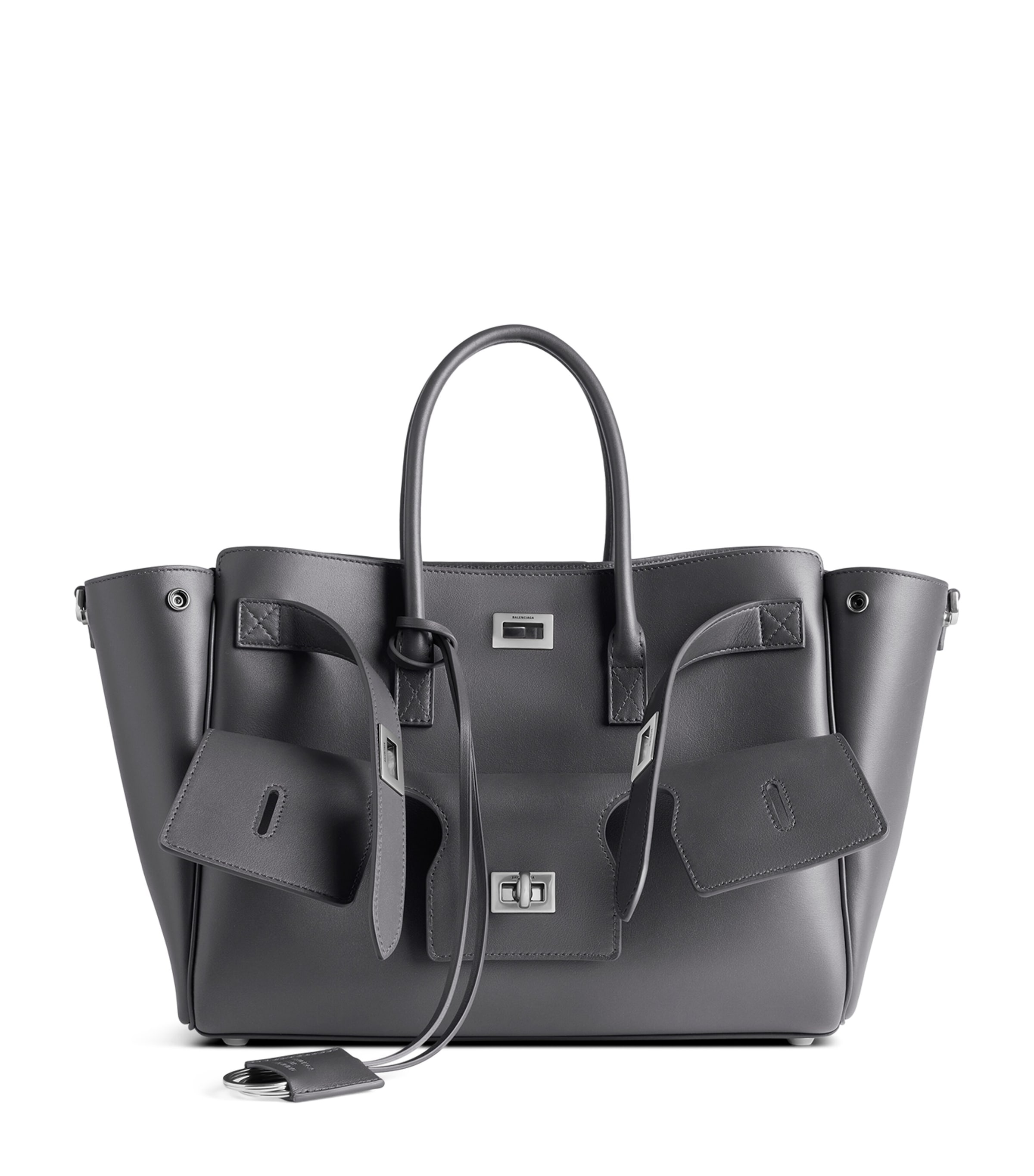 Balenciaga Medium Leather Bel Air Carry All Tote Bag In Grey
