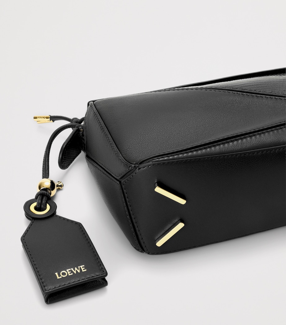 LOEWE Mini Lizzard Skin Featherlight Puzzle Top-Handle Bag Black Image 8