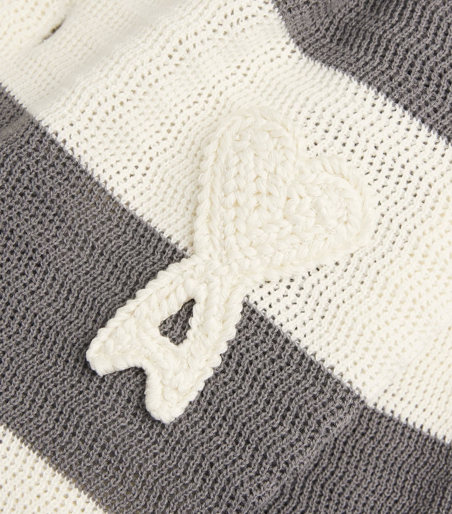 AMI Paris Mens Cotton Stripe Logo Cardigan Blanc/carbone Image 6