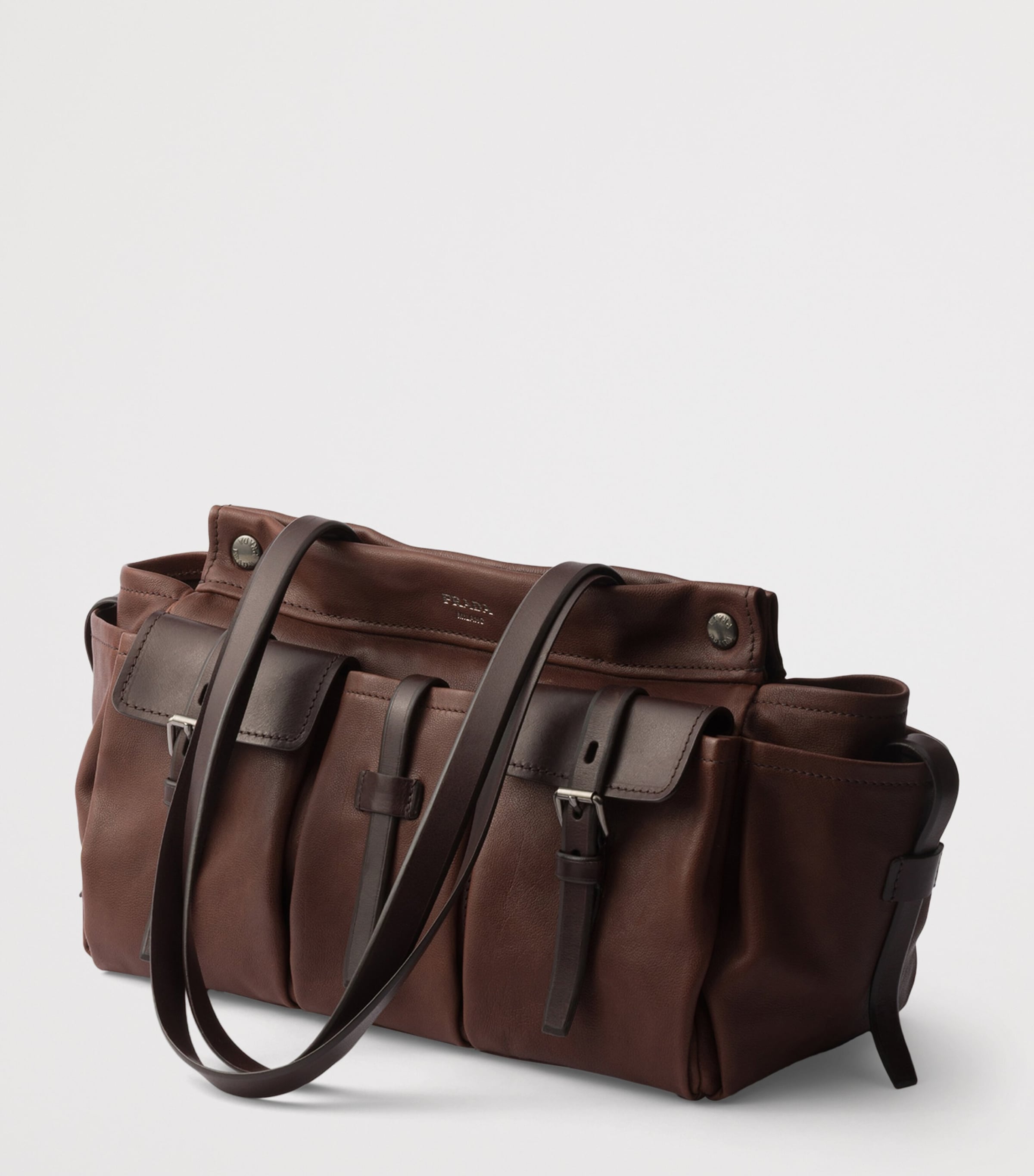Prada Womens Large Buffalo Leather Route Tote Bag Brown Image 4