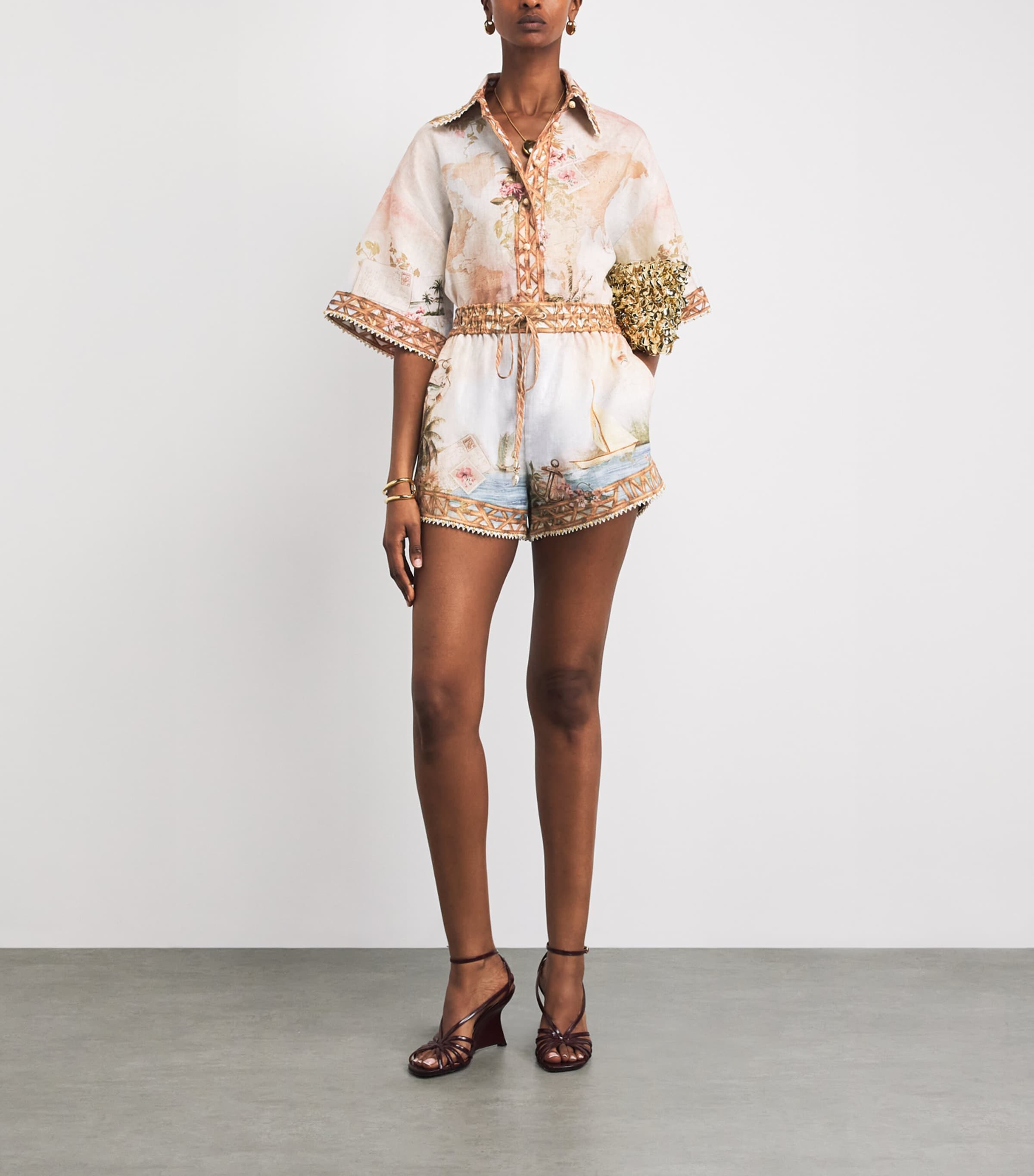Zimmermann Womens Linen Printed Mahon Shorts Island Map Blue Image 2