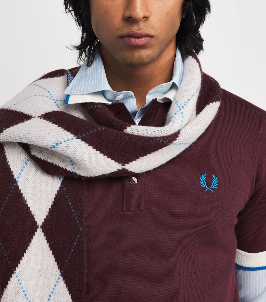 Wool-Cotton Contrast-Trim Polo Shirt 597-OXBLOOD Image 6