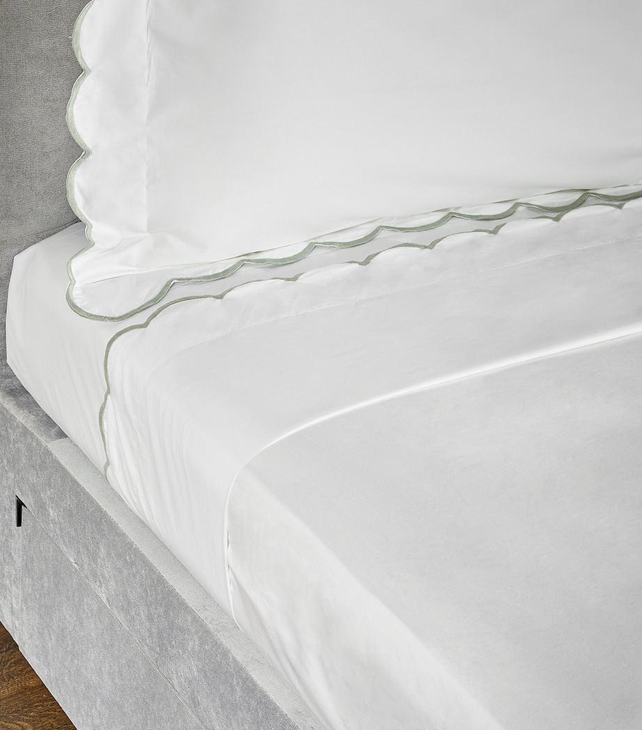 Egyptian Cotton Parisian Super King Flat Sheet (300cm x 265cm) WHITE/SAGE Image 4