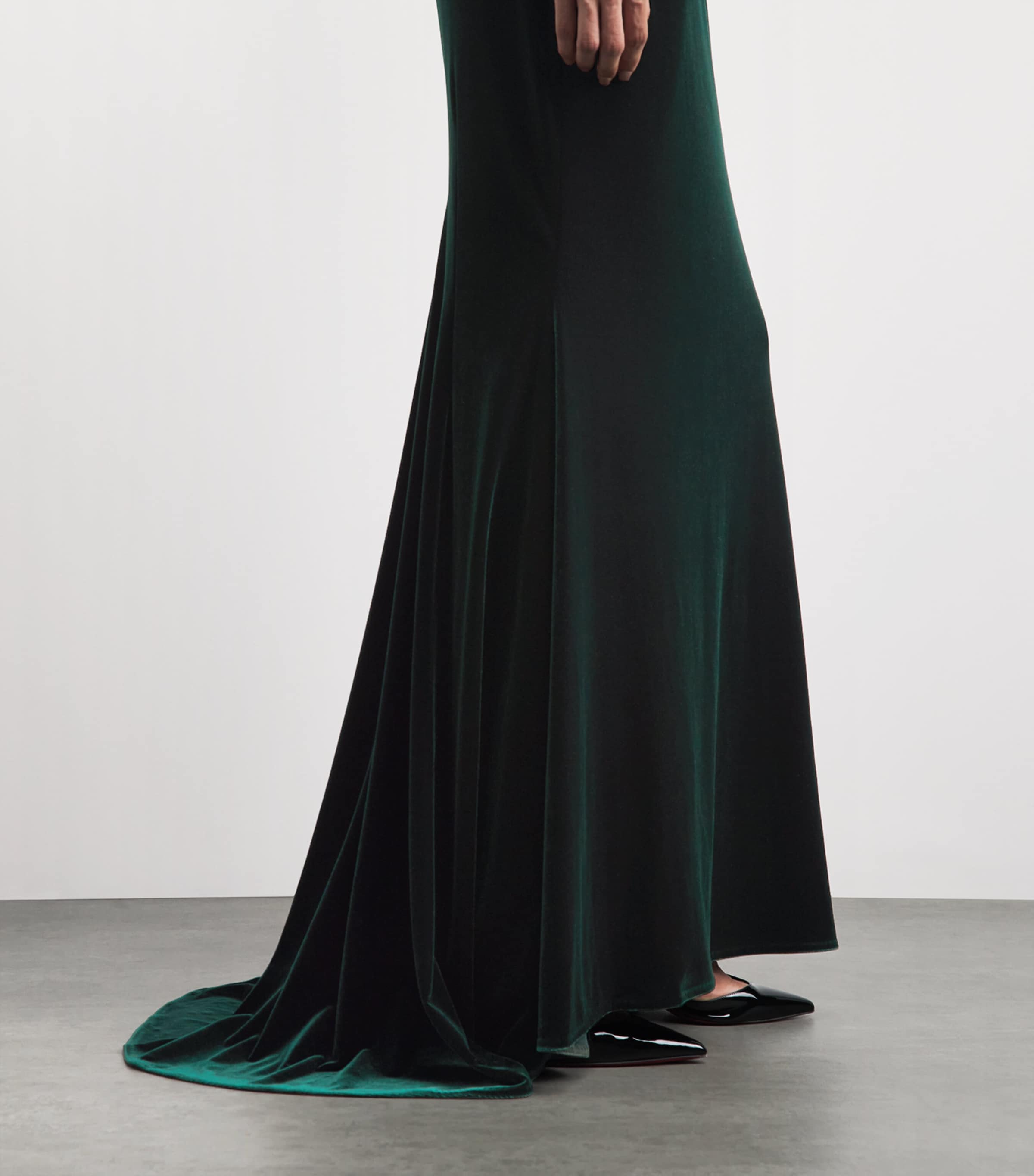 Talbot Runhof Womens Stretch-Velvet Draped Gown Hunter Green Image 3