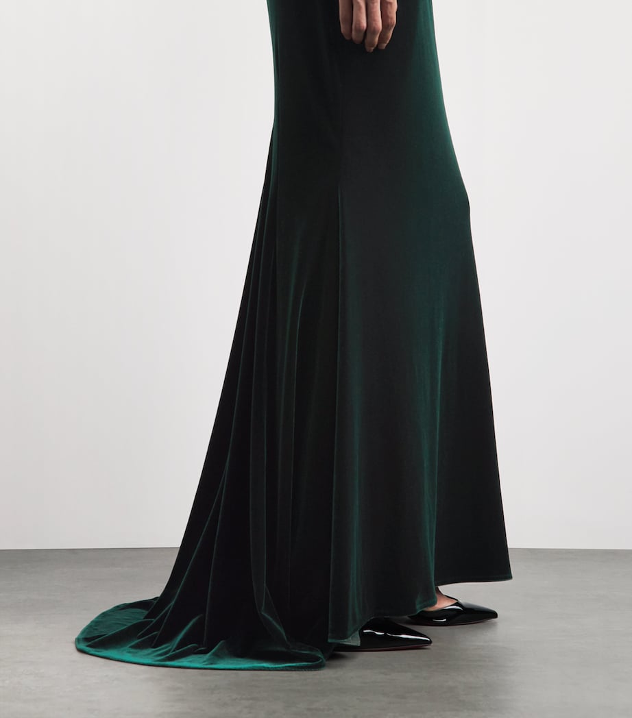Talbot Runhof Womens Stretch-Velvet Draped Gown Hunter Green Image 3
