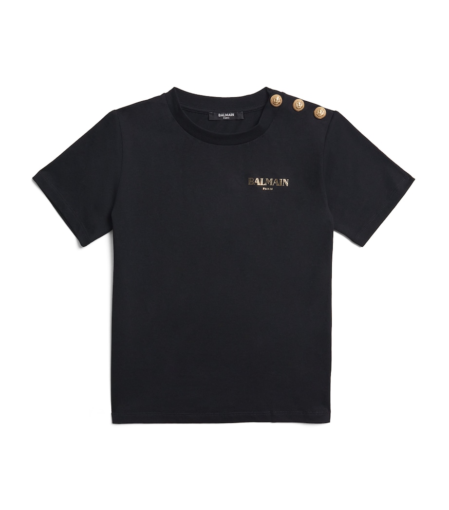 Cotton Crest-Button T-Shirt (4-14 Years) 930ORBLACK/GOLD Image 1
