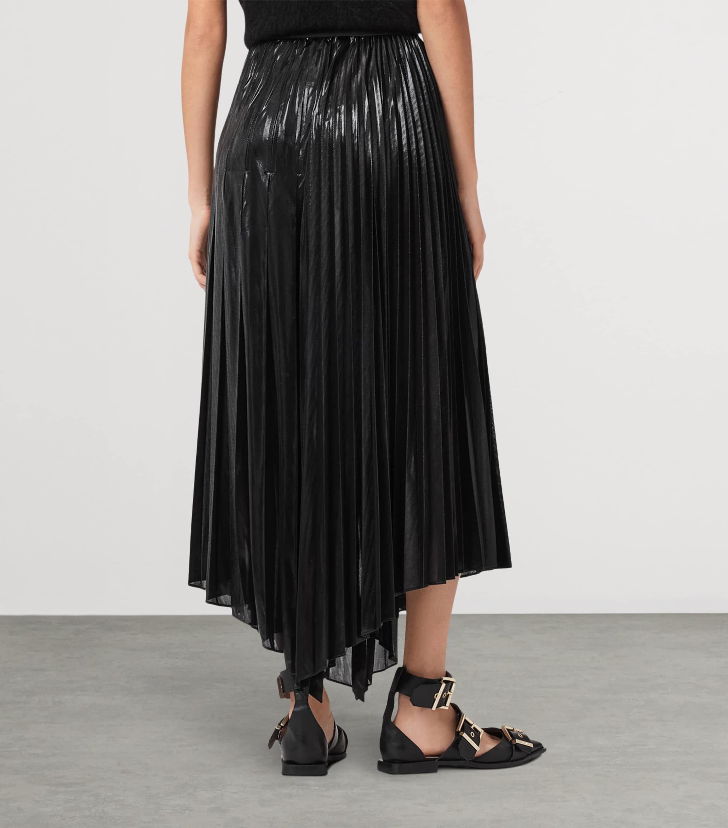 AllSaints Womens Pleated Jax Maxi Skirt Metallic Black Image 4
